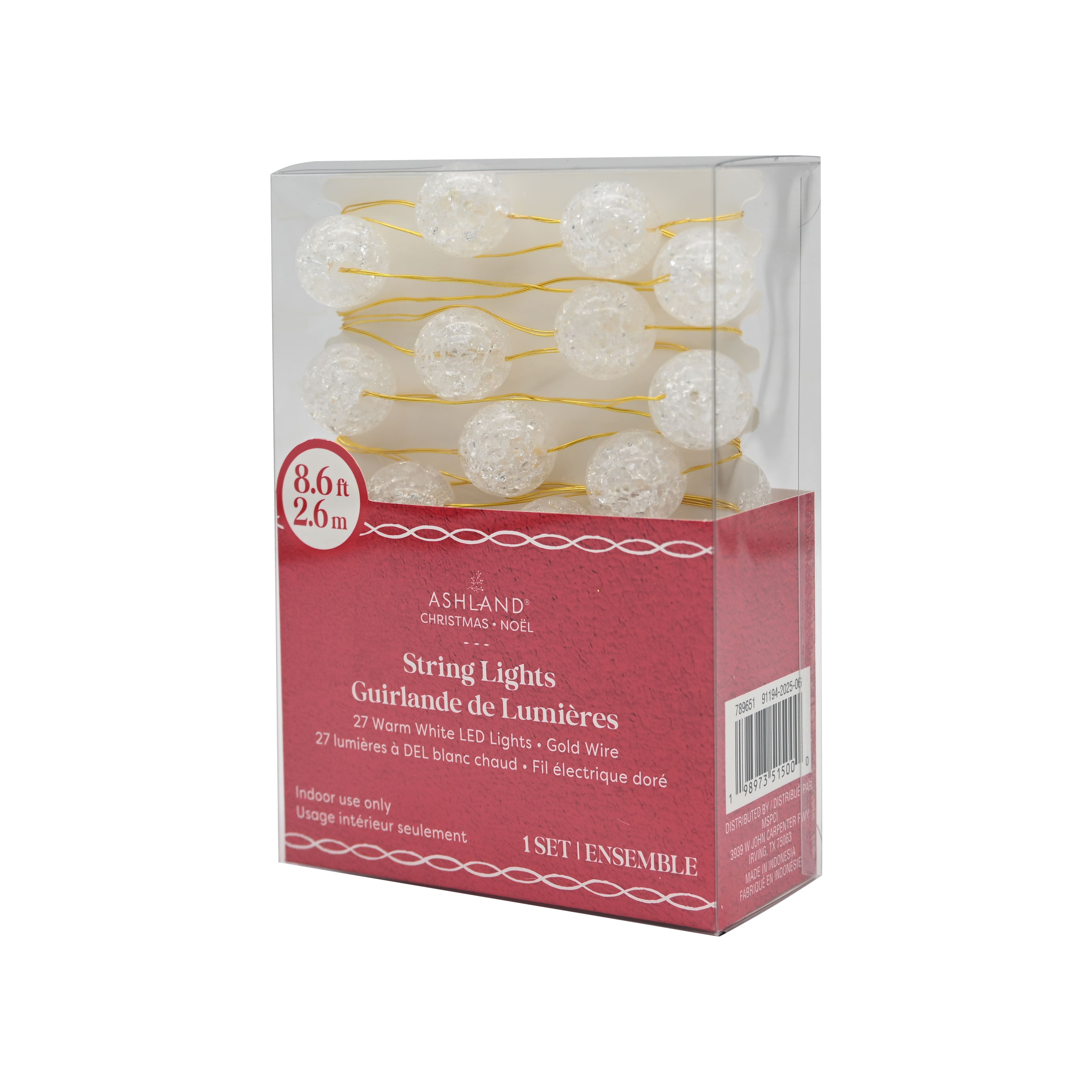 27ct. Warm White LED Clear Cracked Ball String Lights on Gold Wire by Ashland&#xAE;