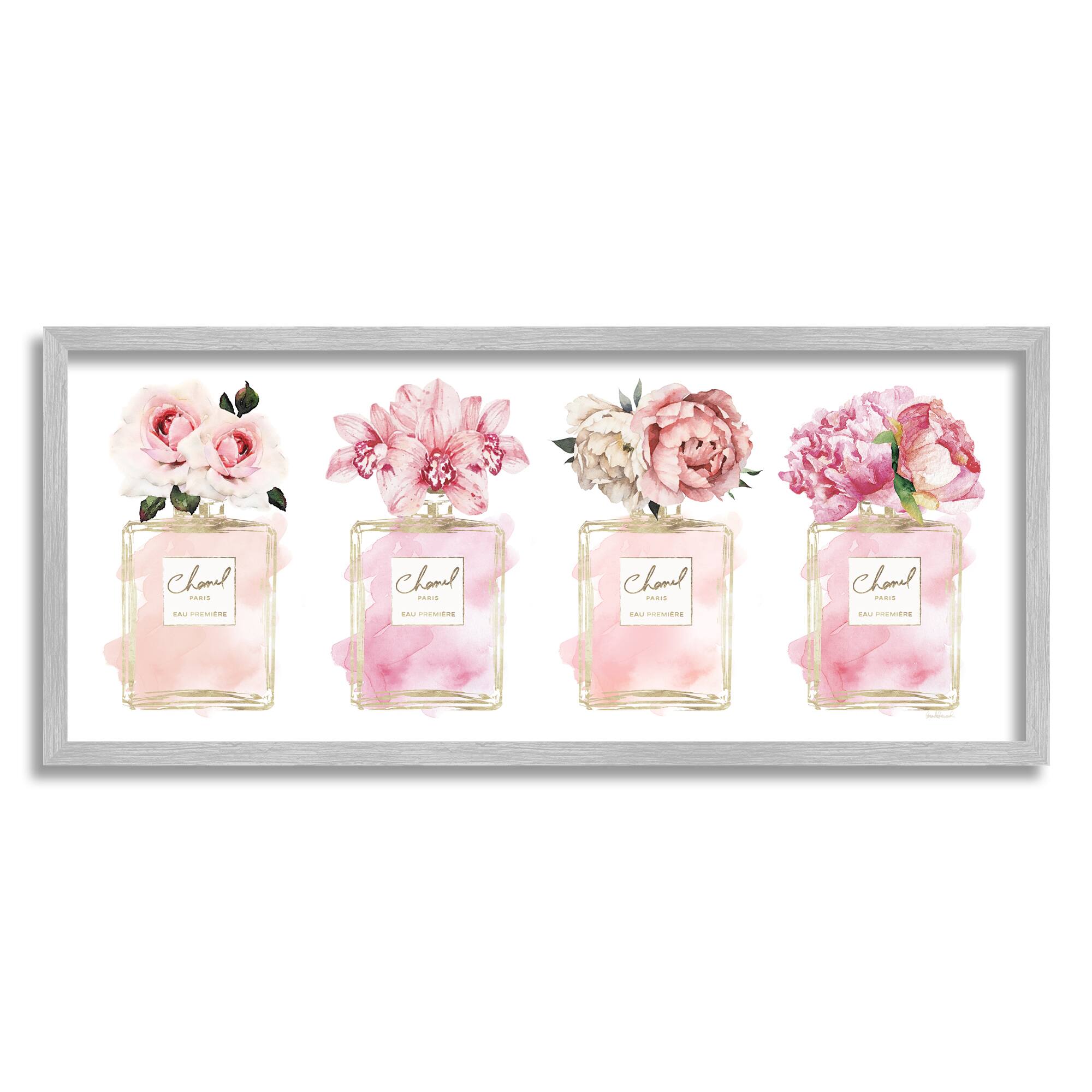 Stupell Industries Pink Floral Bouquets Glam Designer Fashion Jars in Gray Frame Wall Art