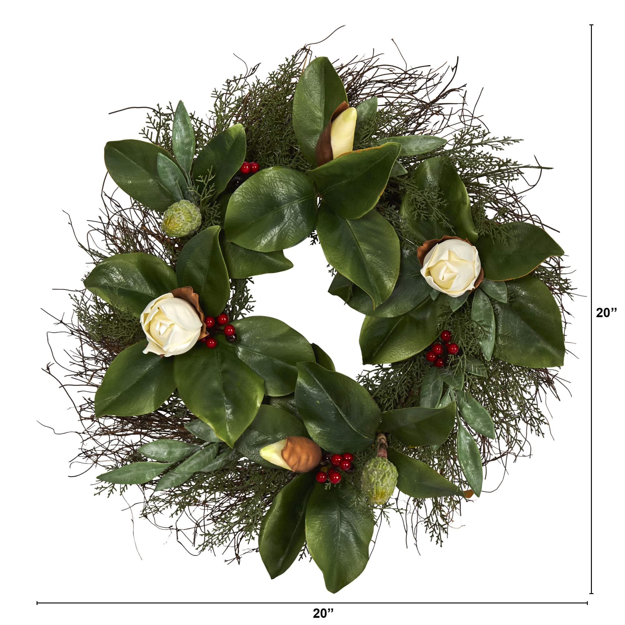 20" Cedar & Magnolia with Berries Wreath