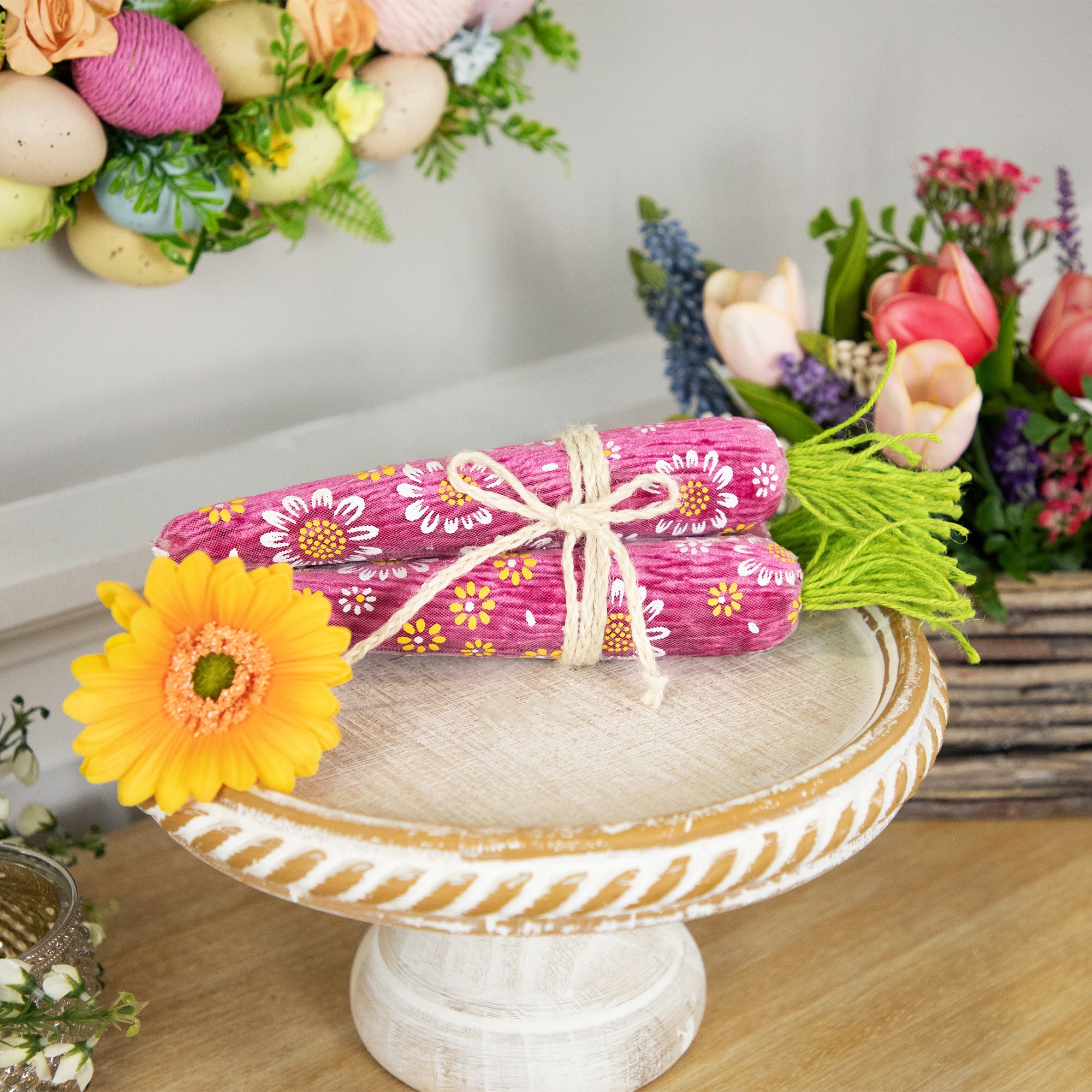 10.25&#x22; Floral Easter Carrot Decorations Set