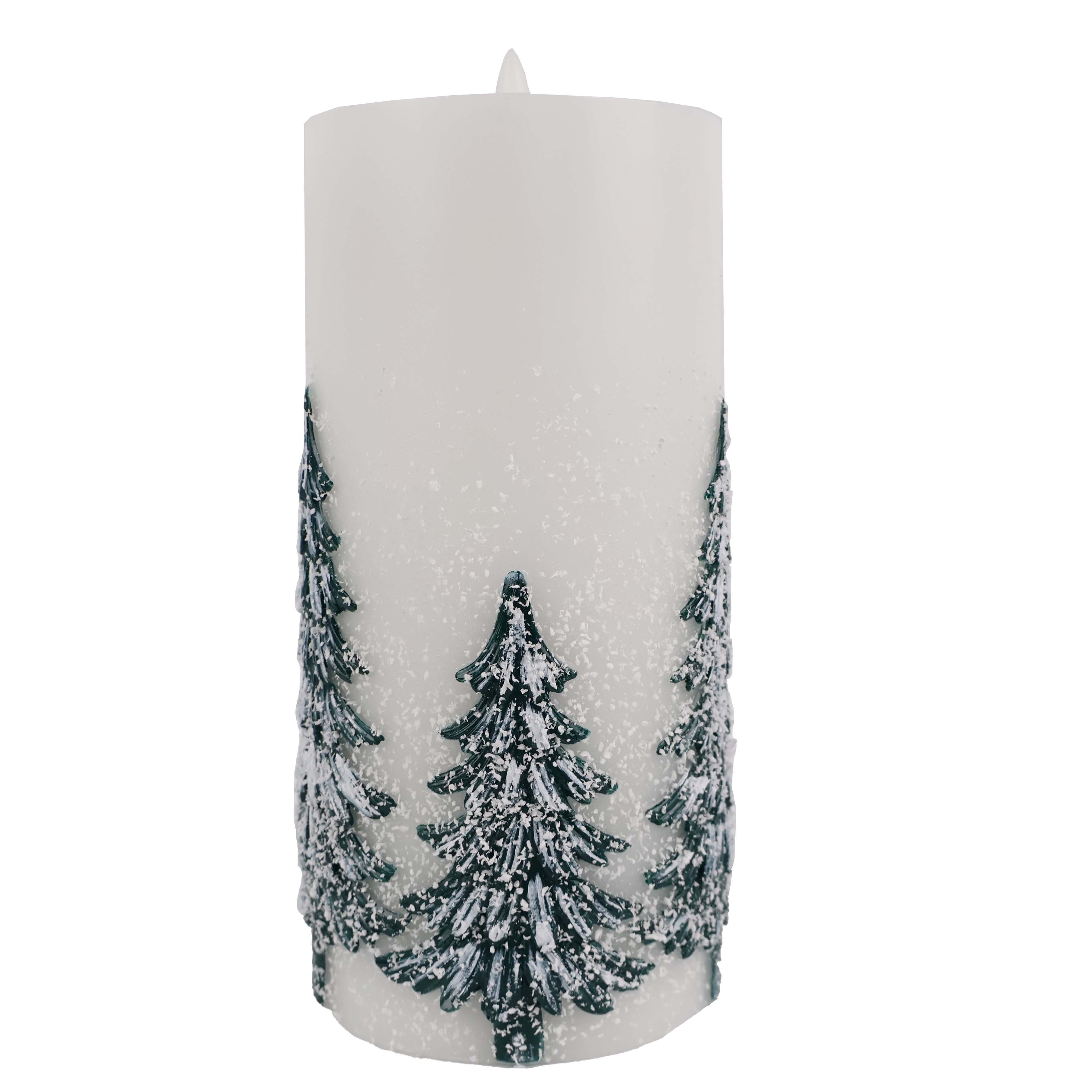 8&#x22; Flocked Trees LED Wax Pillar Candle by Ashland&#xAE;