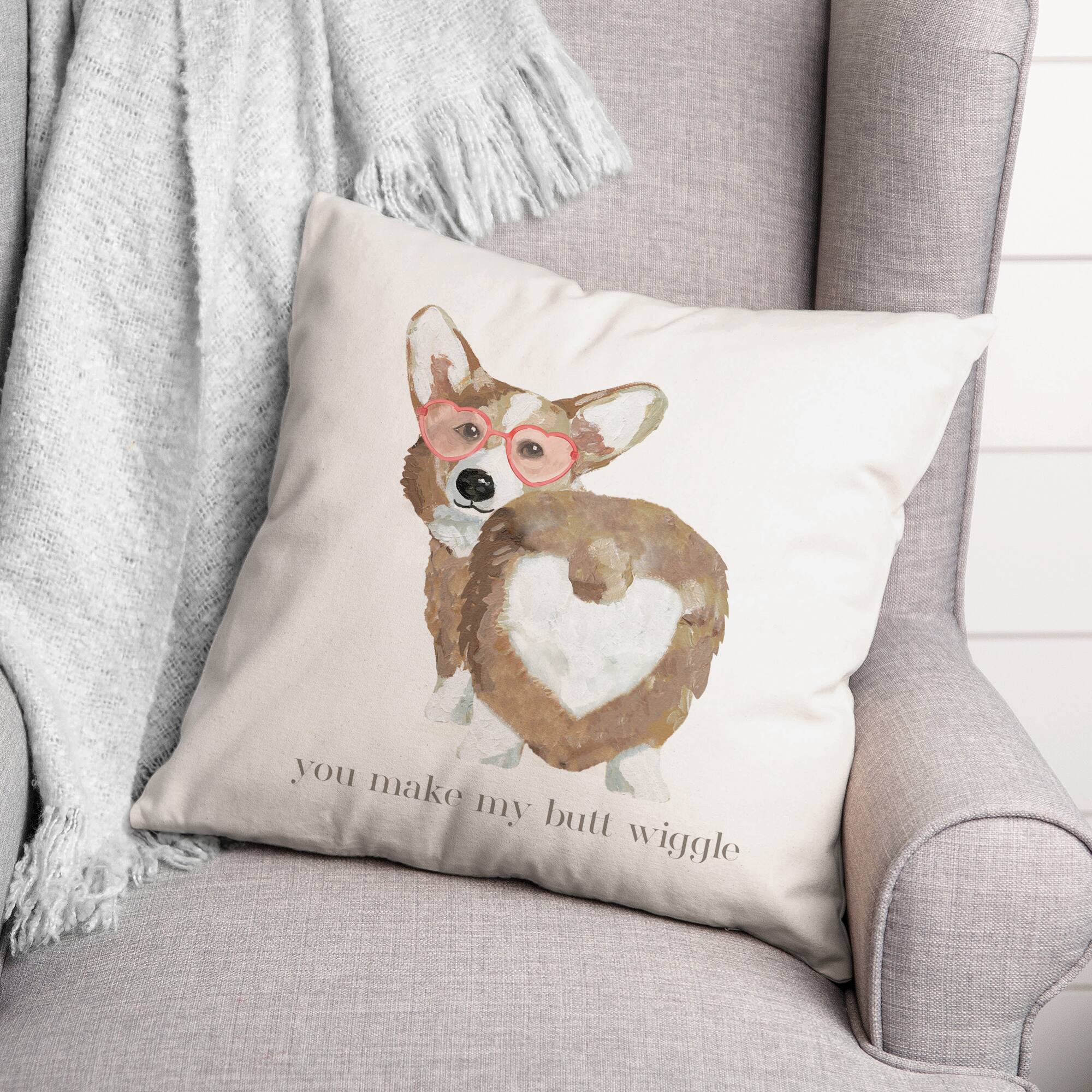 Corgi Wiggle Butt Valentine&#x27;s Day Throw Pillow