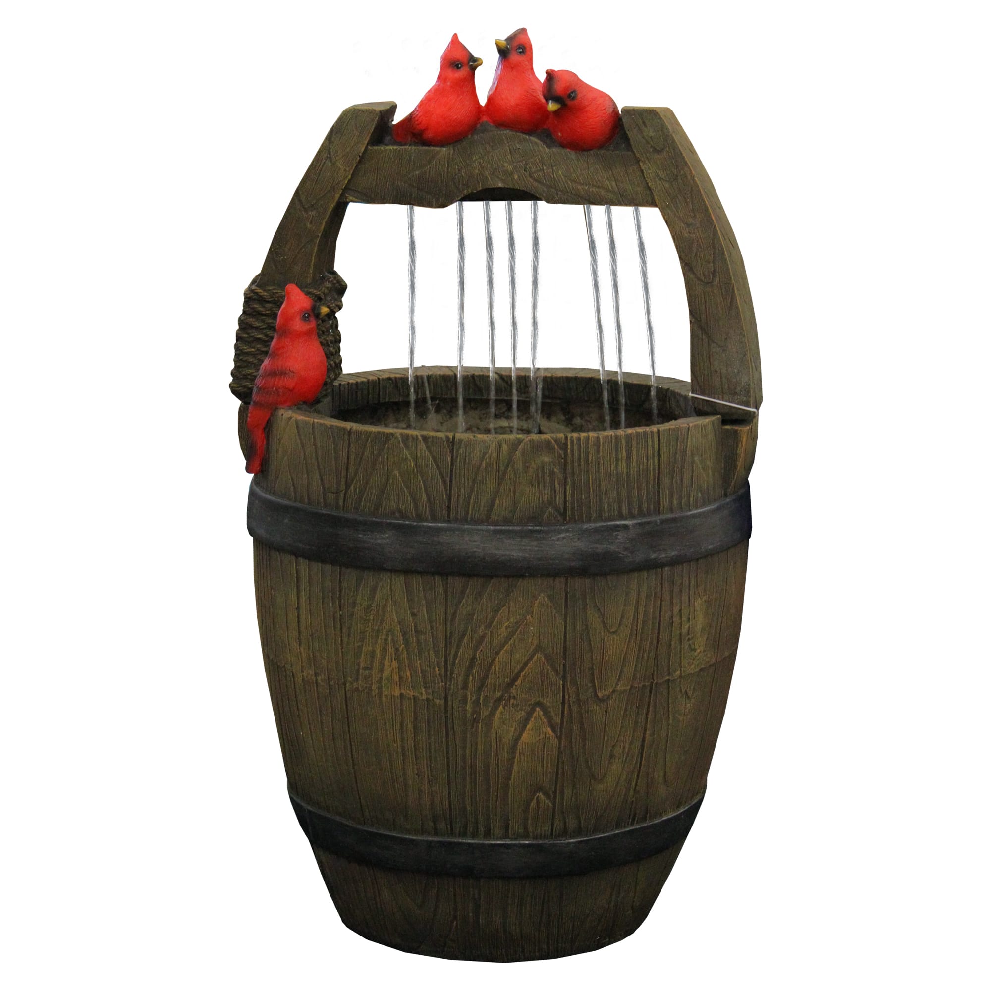 24&#x22; Red Cardinals Perched on a Bucket Outdoor Garden Water Fountain