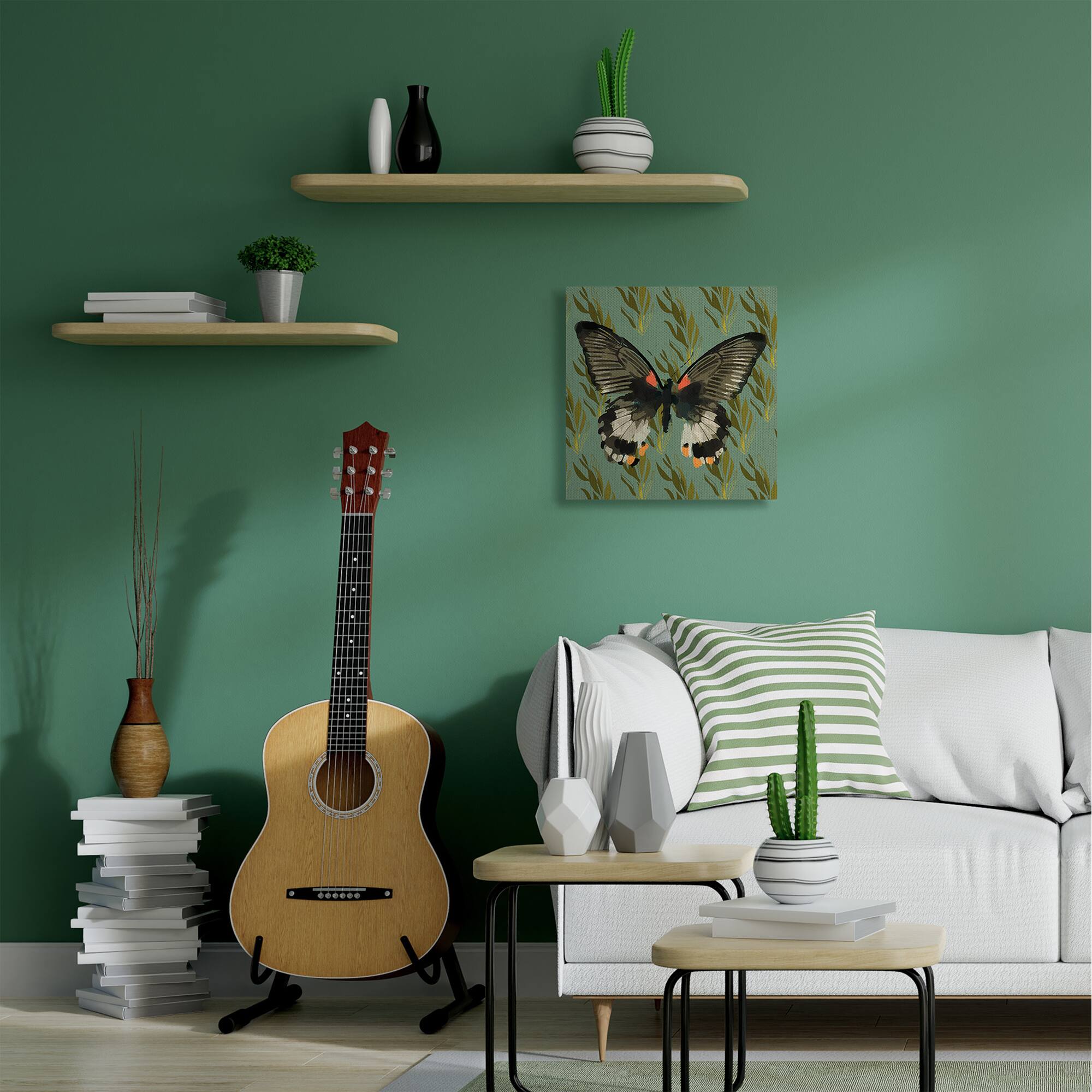 Stupell Industries Butterfly On Gold Pattern Abstract Design Canvas Wall Art