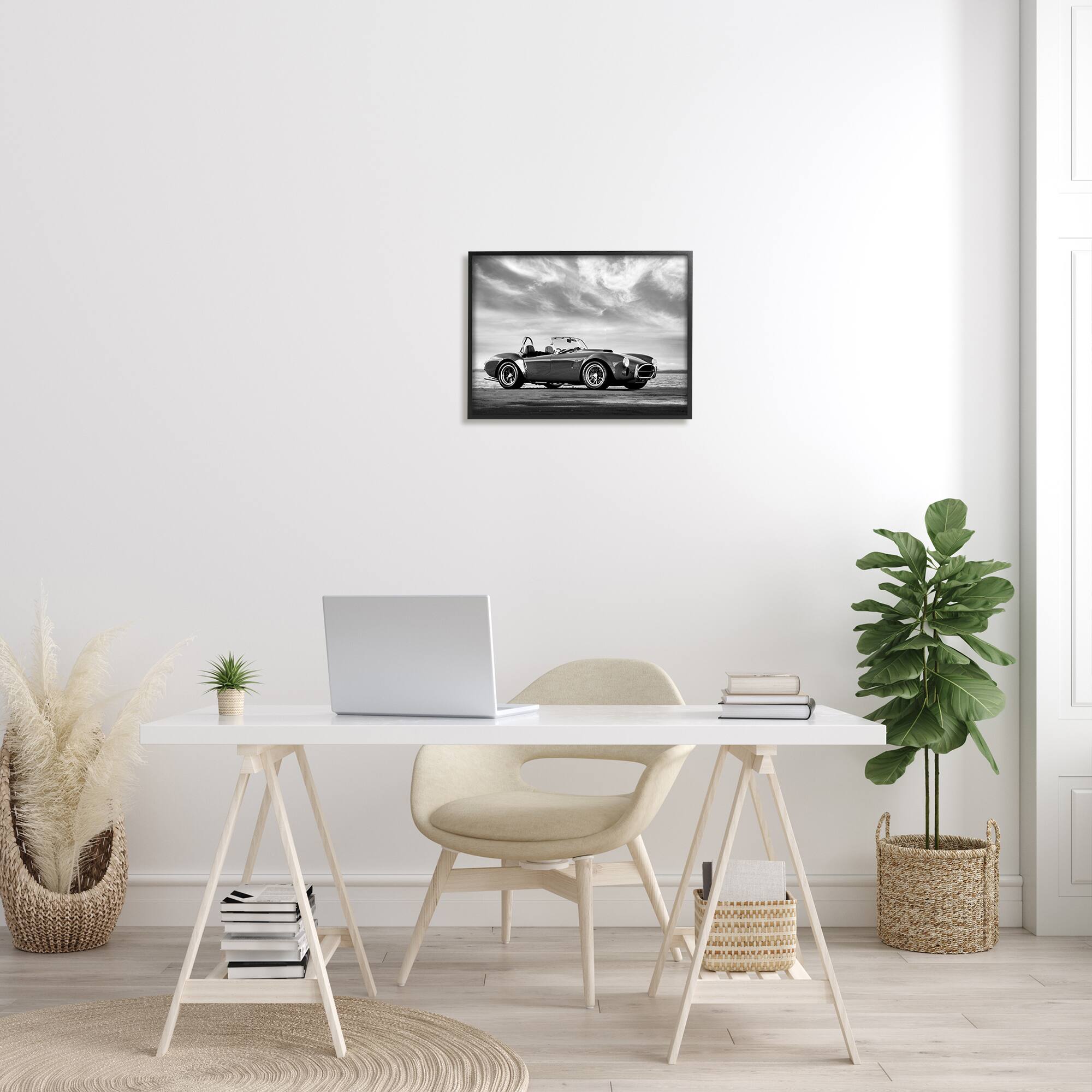 Stupell Industries Vintage Sports Convertible Car Beach Photography Black White Framed Wall Art