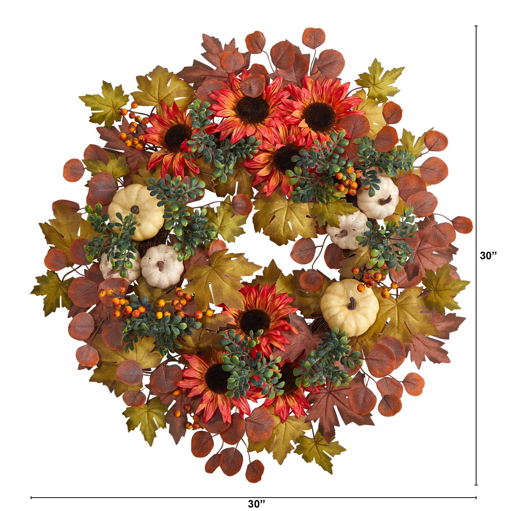 30&#x22; Fall Acorn, Sunflower, Berries &#x26; Autumn Foliage Wreath