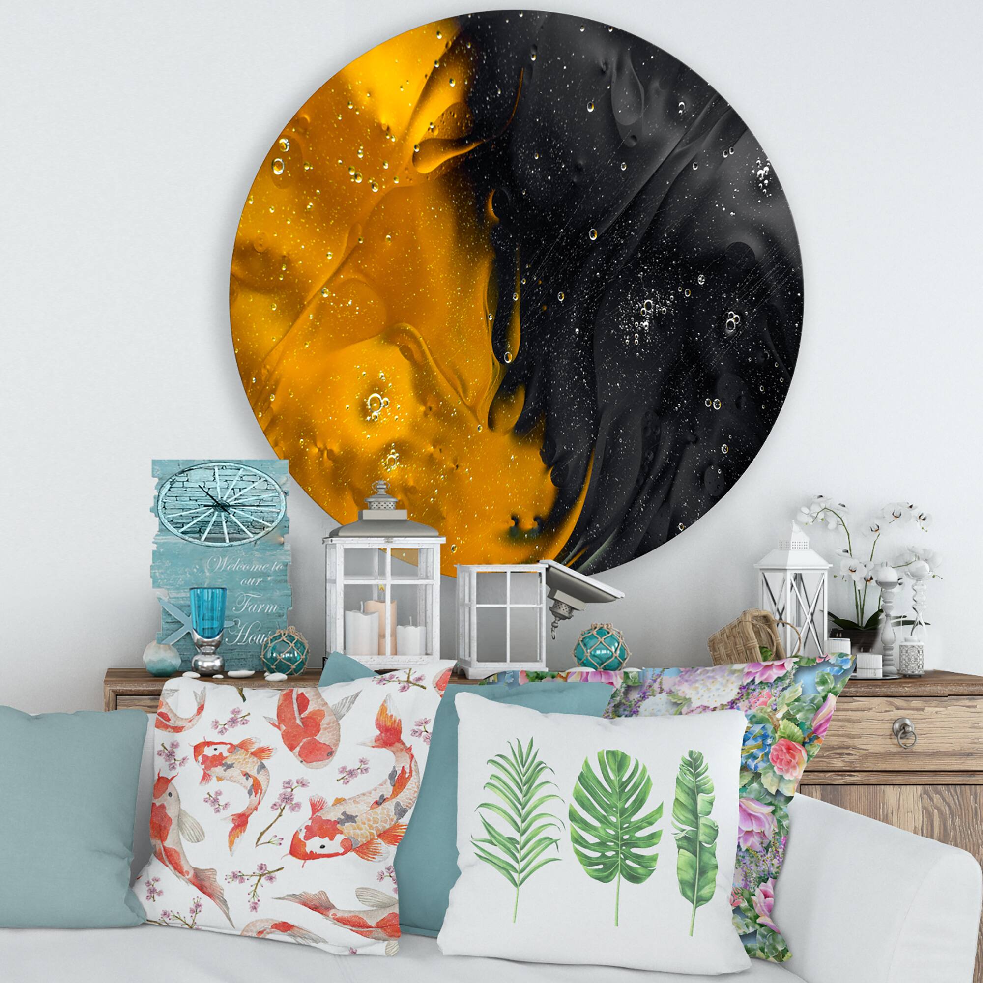 Designart - Marriage of Yellow and Black - Modern Metal Circle Wall Art