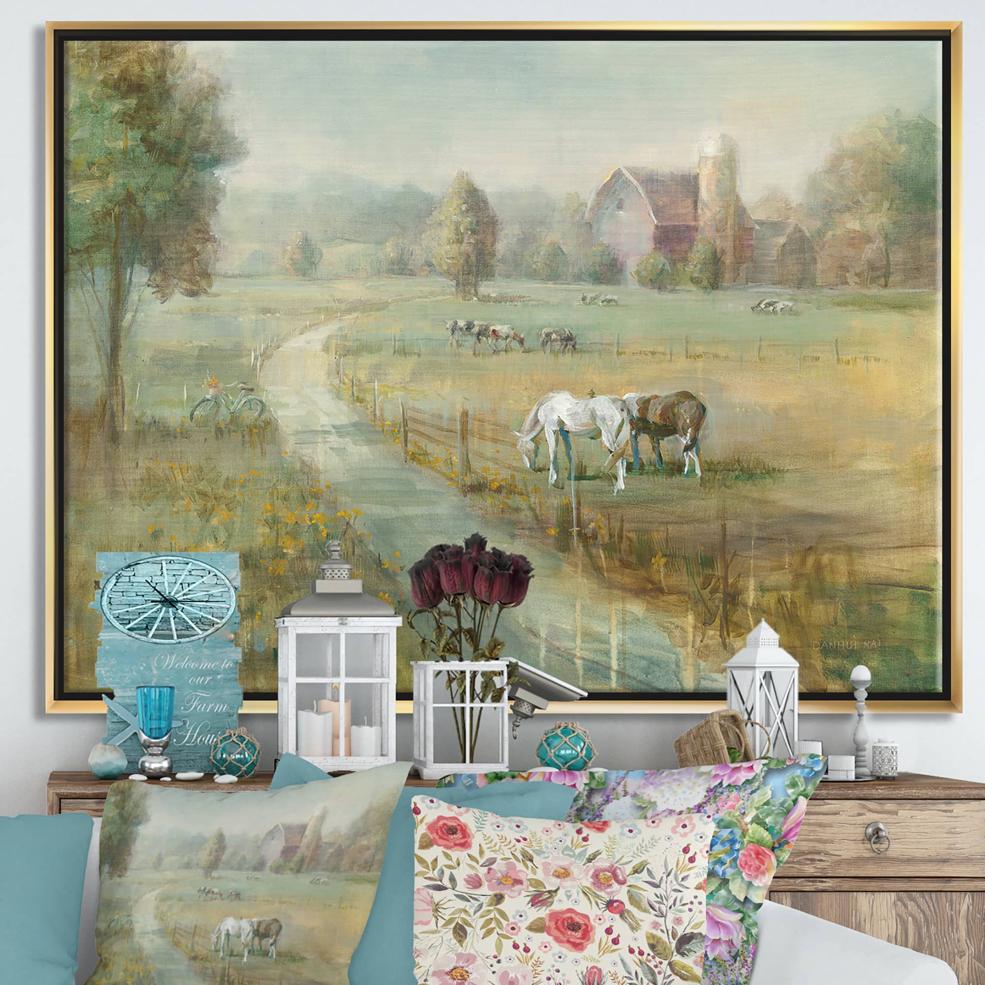 Designart - Tranquil Country Field - Farmhouse Canvas in Gold Frame