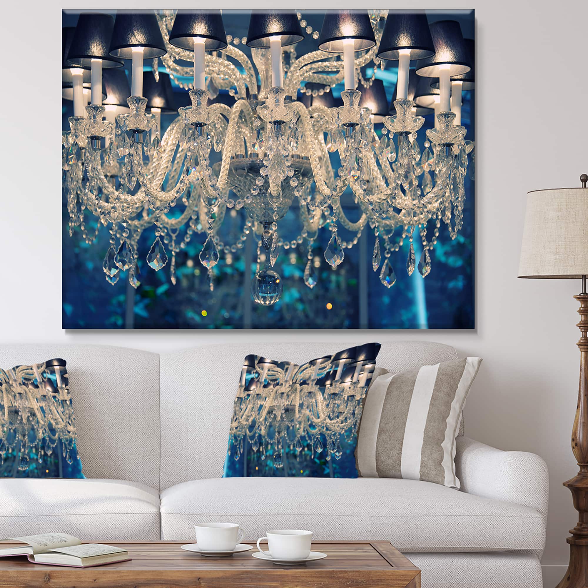 Designart - Blue Vintage Crystal Chandelier - Flower Artwork on Canvas