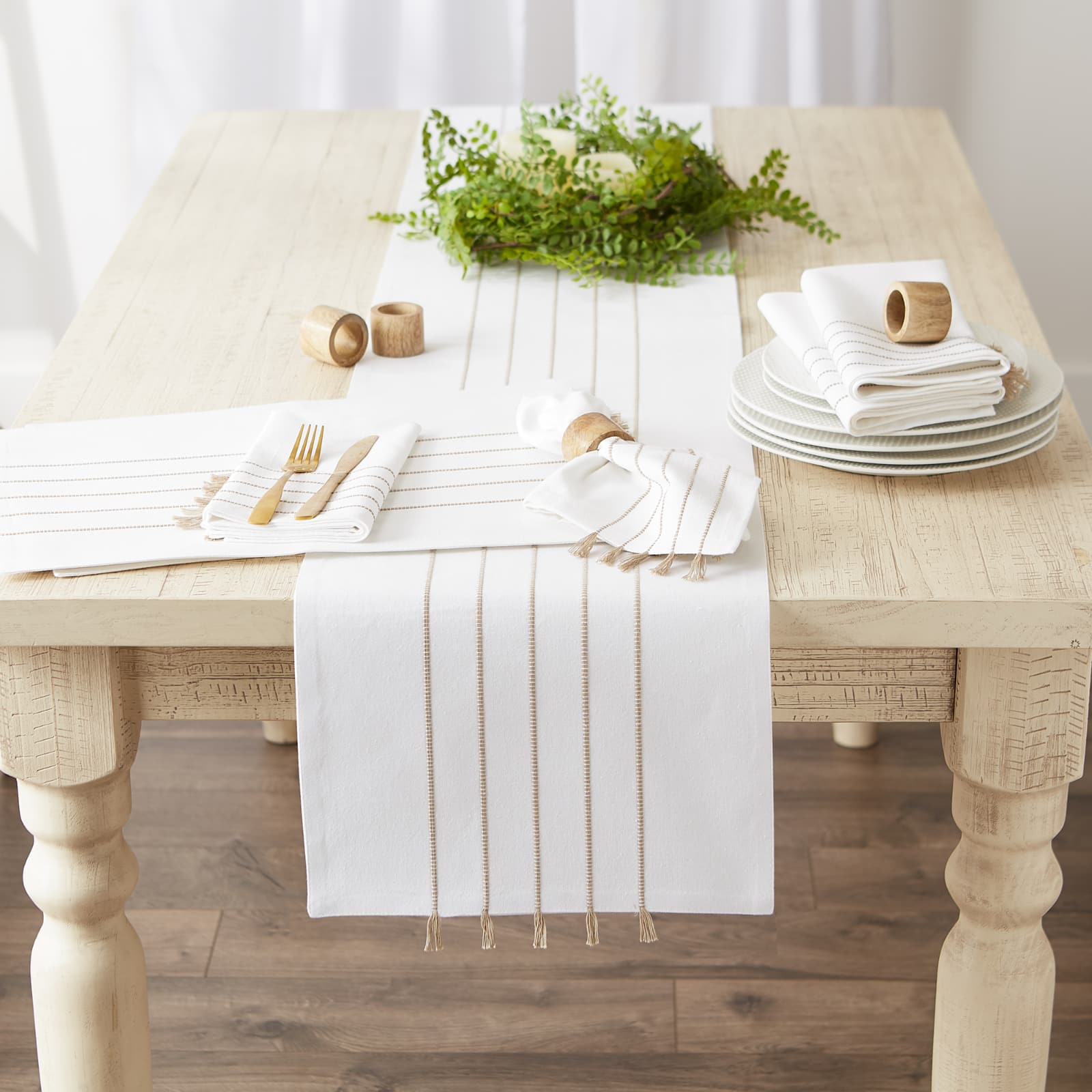 DII&#xAE; 72&#x22; Striped Tassel Table Runner