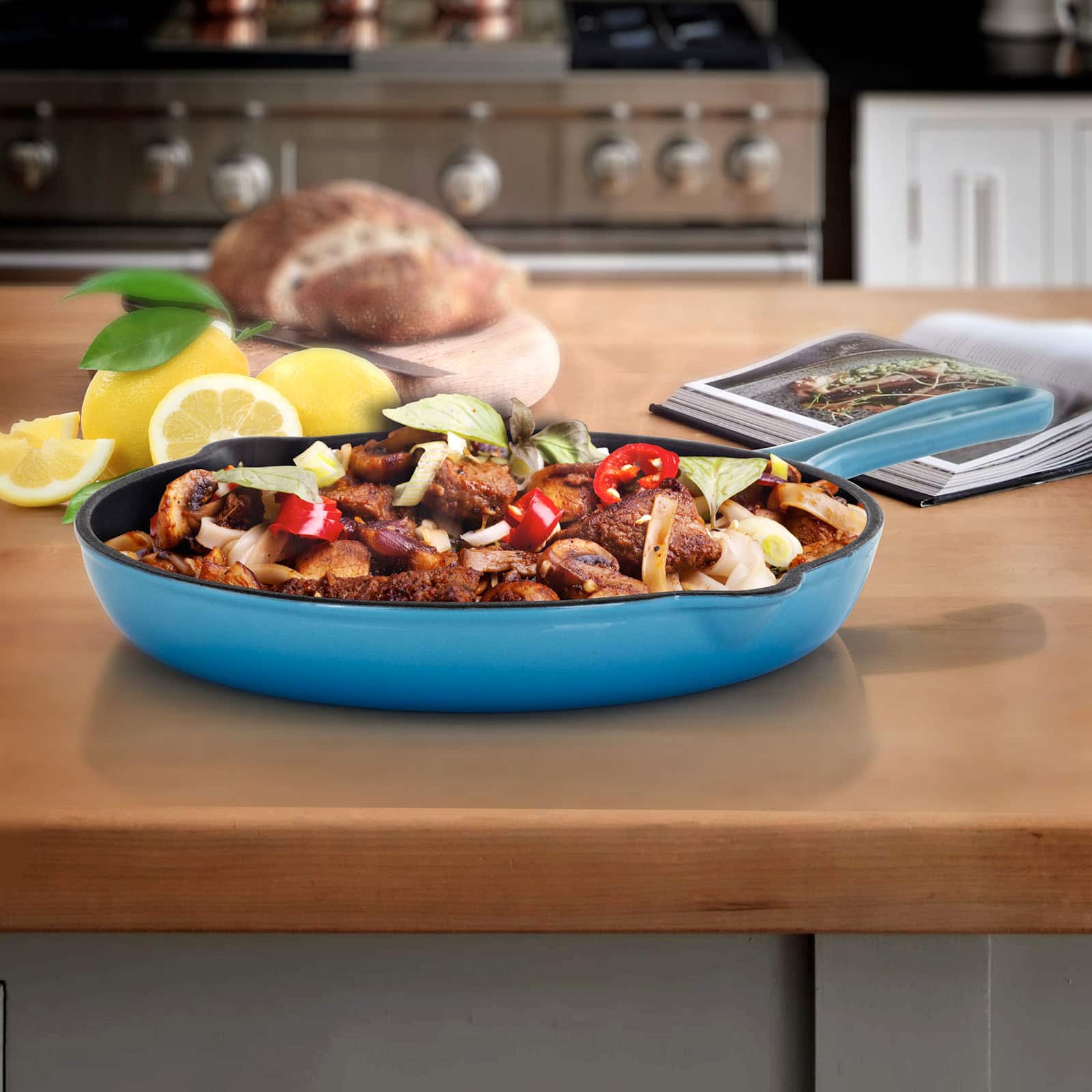 MegaChef Round 10.25" Blue Enameled Cast Iron Skillet