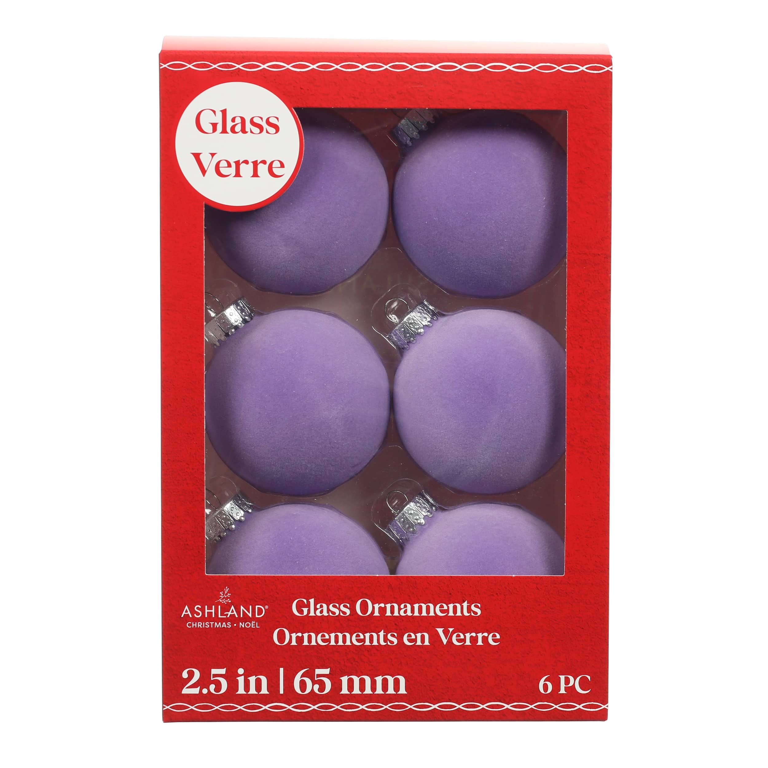 6 Pack 2.5&#x22; Lilac Flocked Glass Ball Ornaments by Ashland&#xAE;