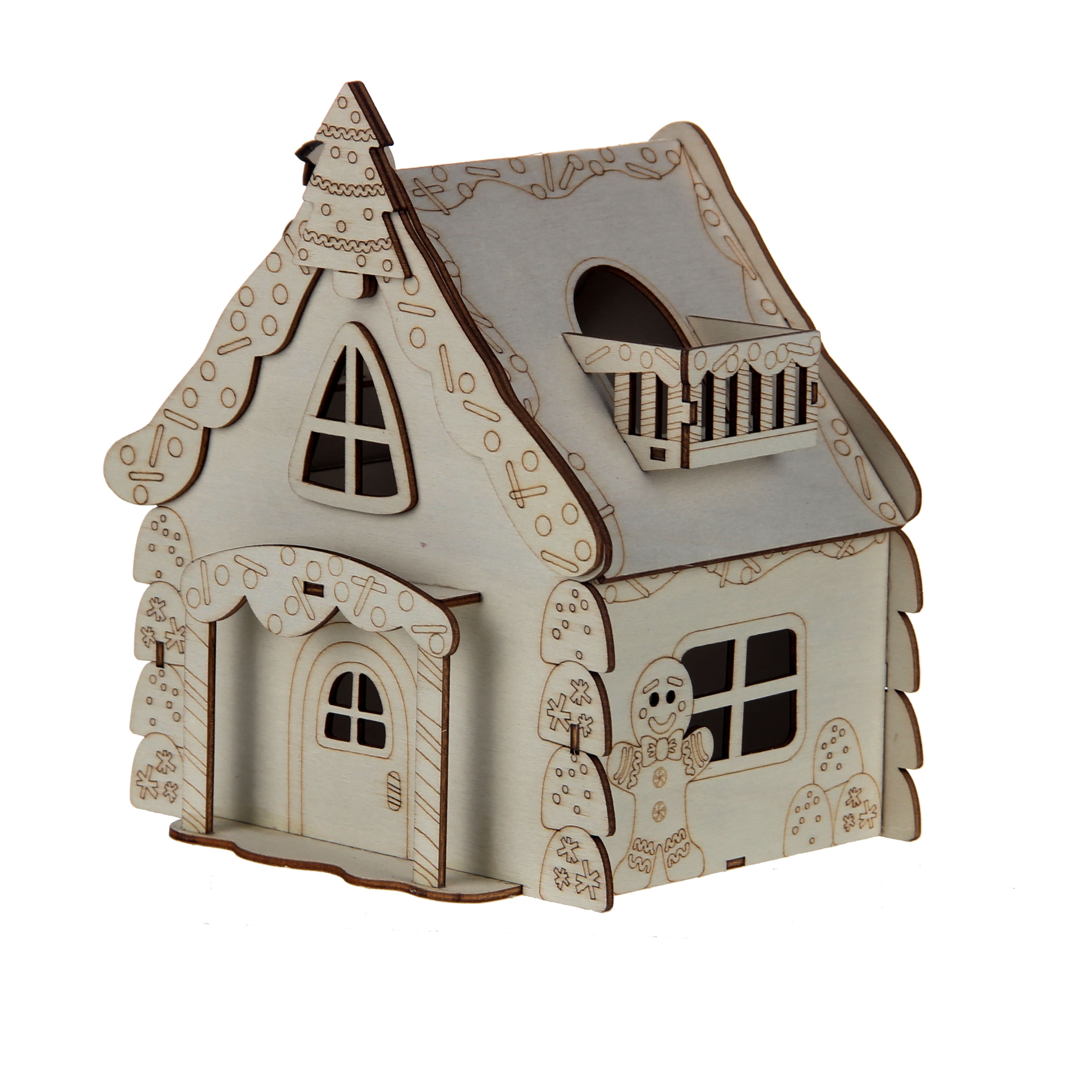 7&#x22; Unfinished Gingerbread House DIY LED Wood D&#xE9;cor by Make Market&#xAE;
