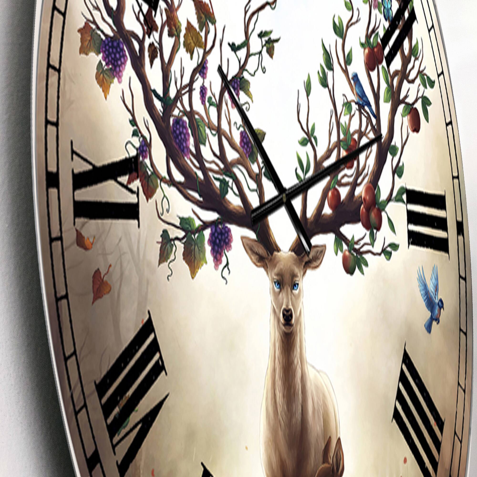 Designart 'Deer With Blossoming Antlers Large Cottage Wall Clock