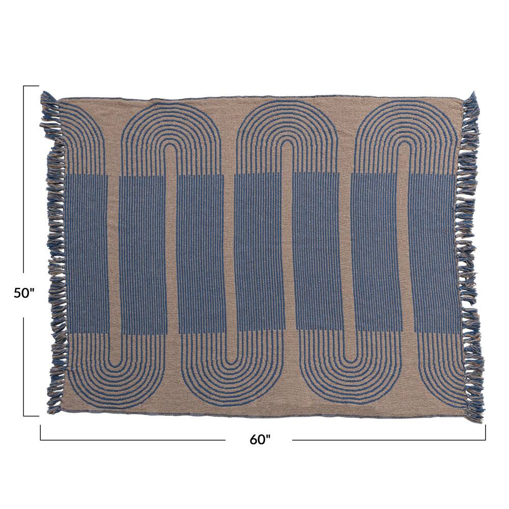 Hello Honey® Blue & Beige Modern Recycled Cotton Throw Blanket with Print & Fringe