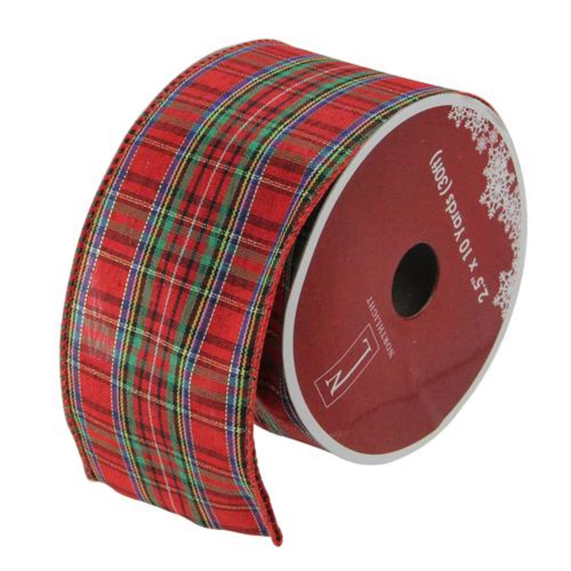 2.5" x 10yd. Wired Plaid Christmas Craft Ribbon