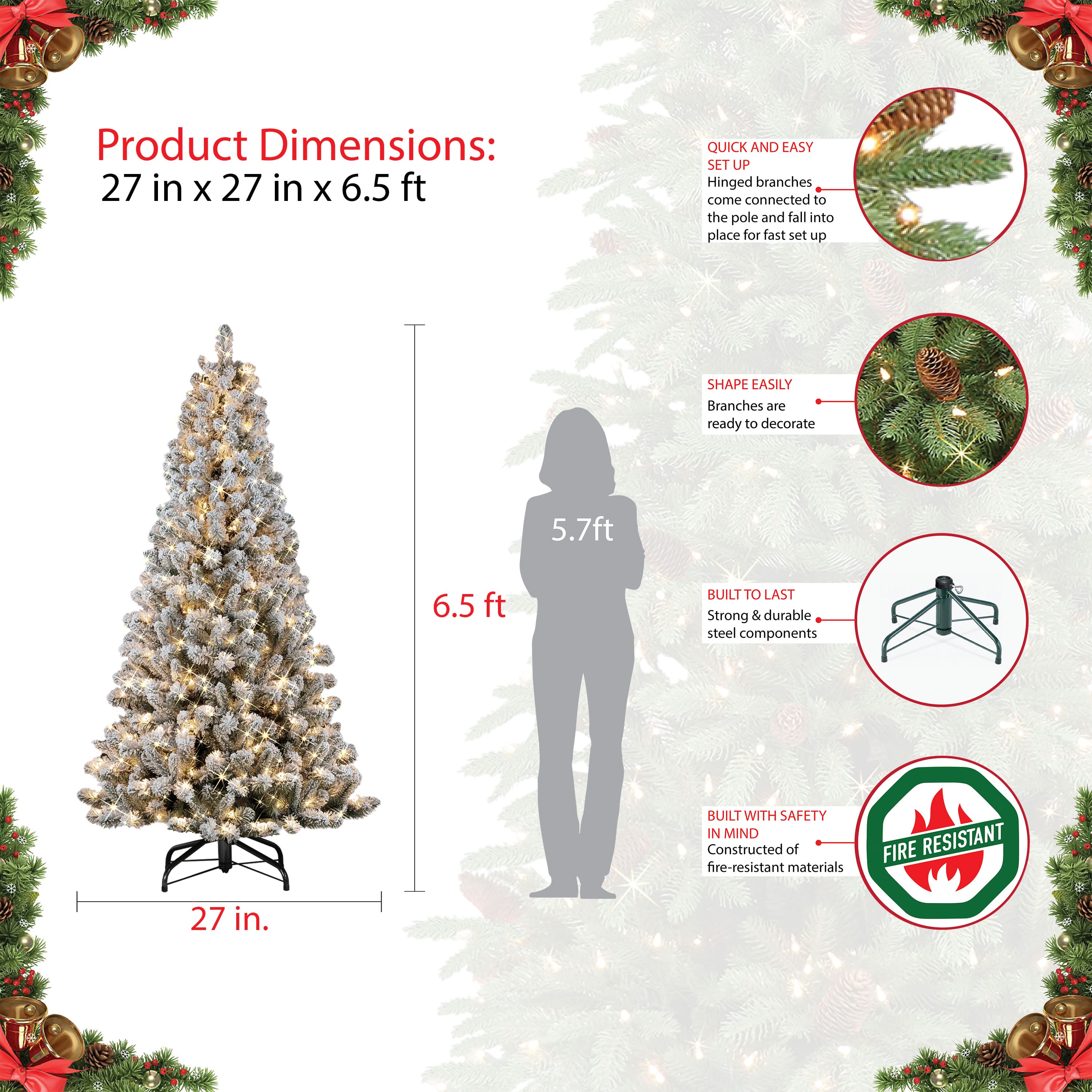 6.5ft. Pre-Lit Flocked Virginia Pine Artificial Christmas Tree, Clear Lights