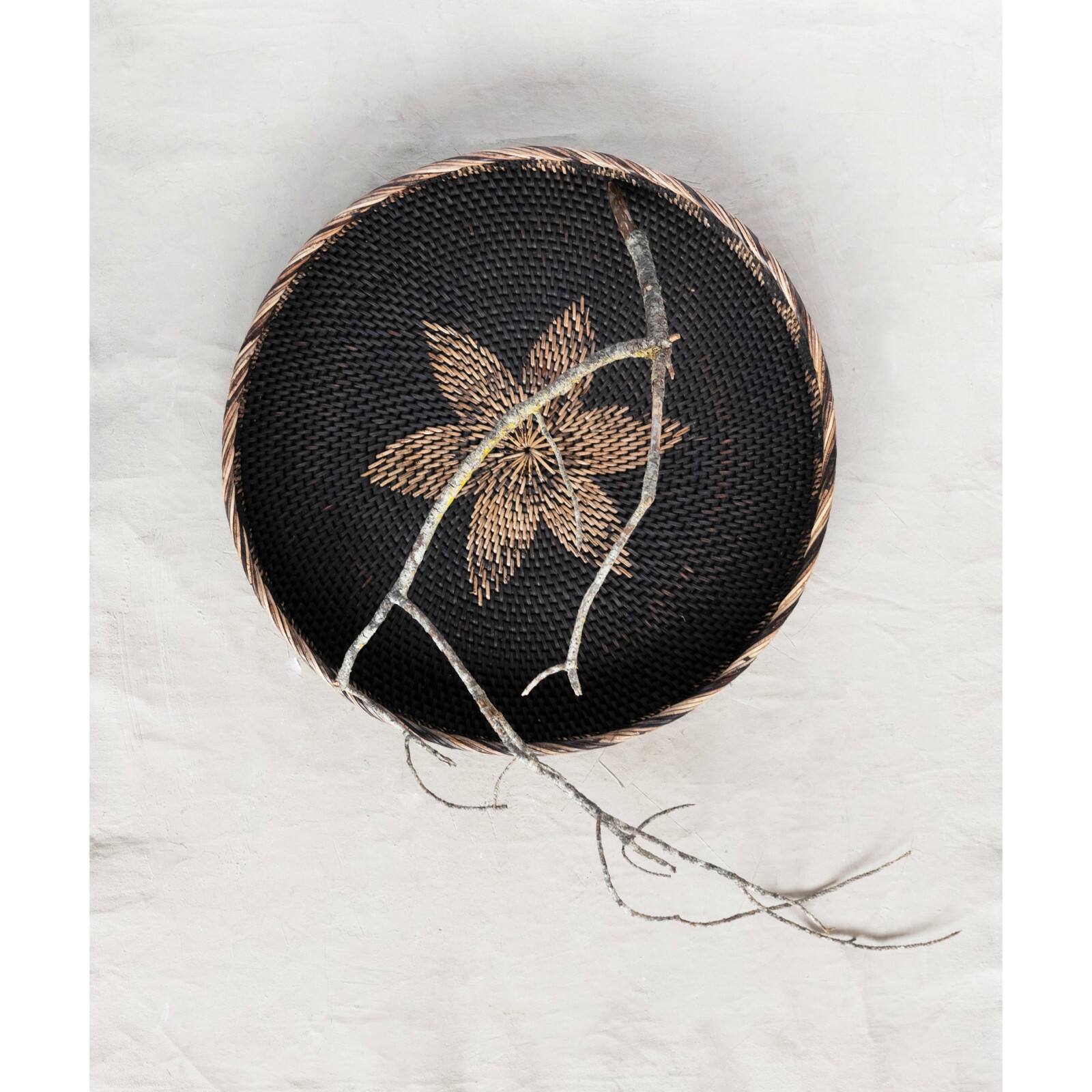 Hello Honey® Decorative Hand-Woven Rattan Tray With Flower Design