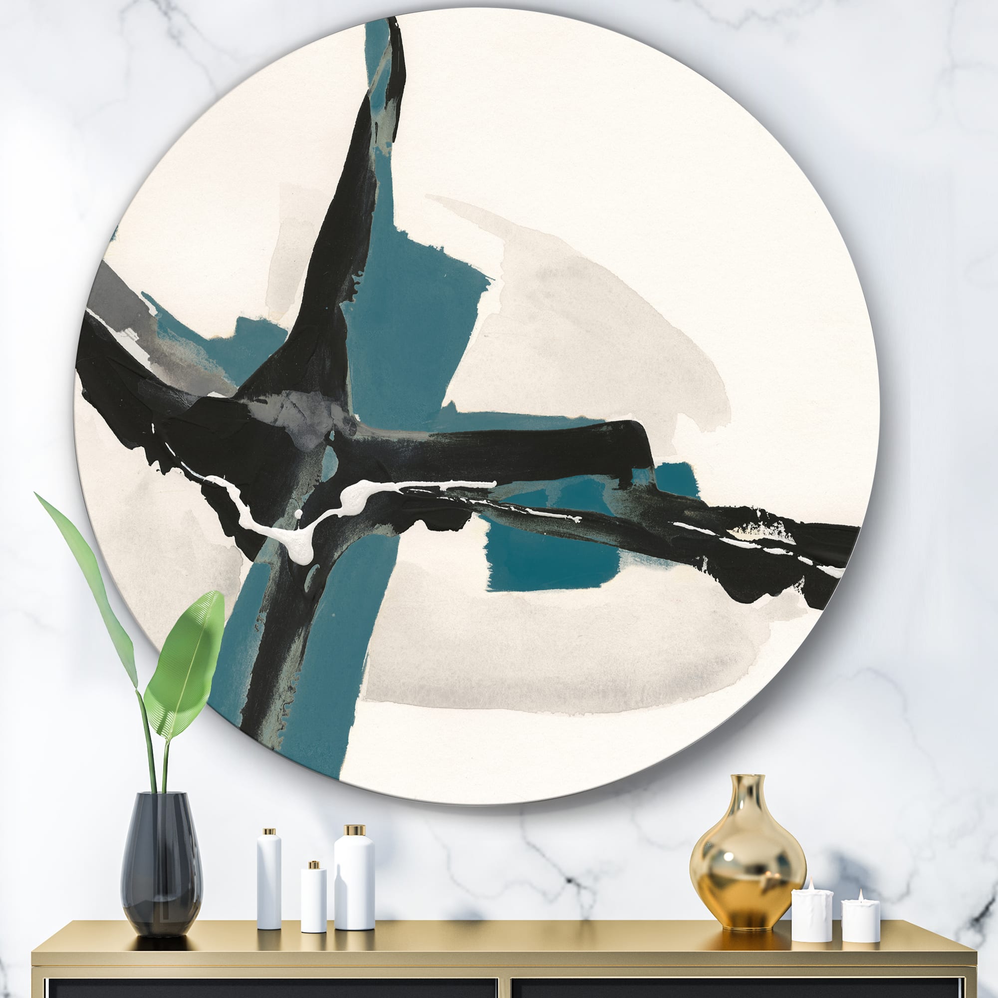 Designart - Glam Cerulean I - Glam Metal Circle Wall Art