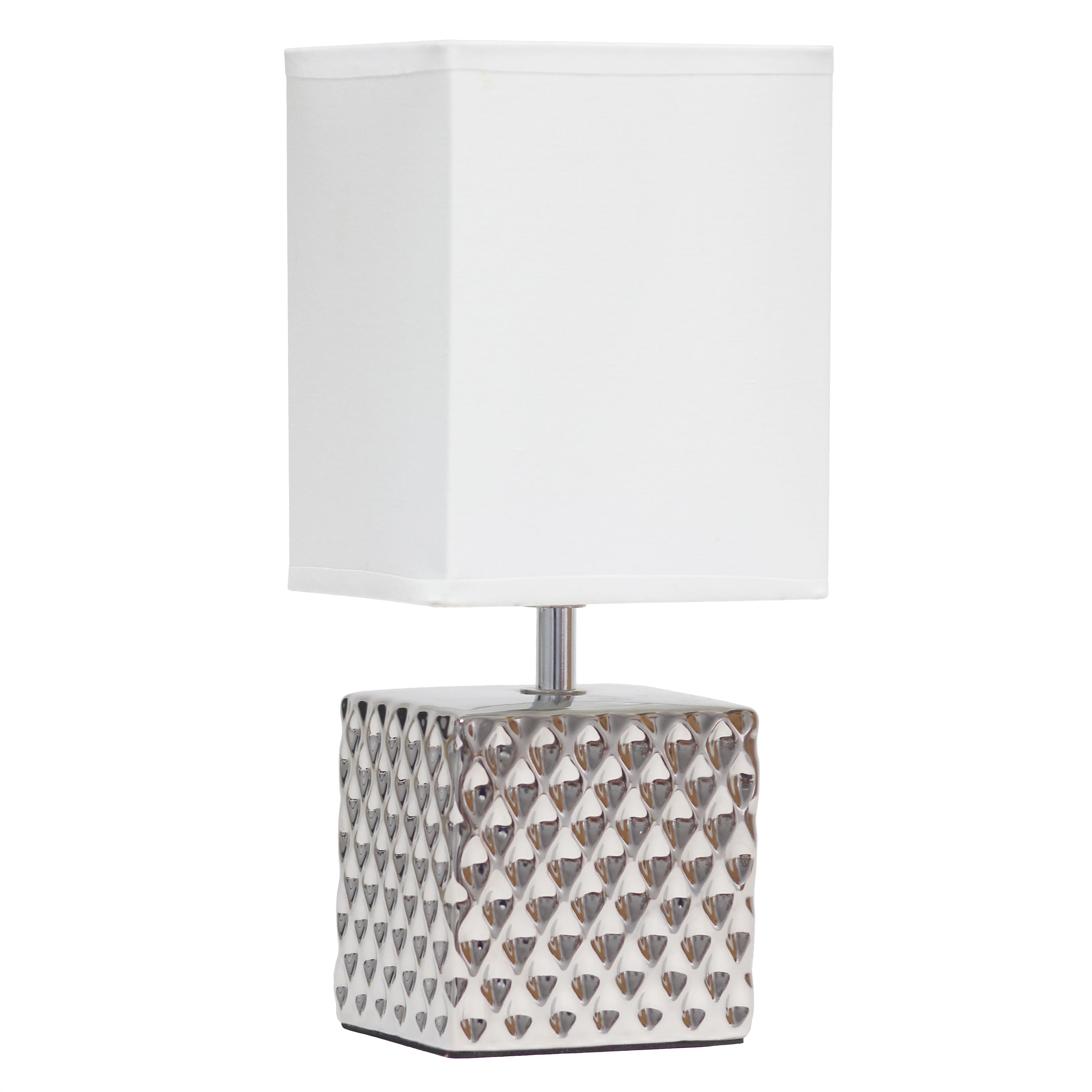 Simple Designs 12&#x22; Petite Hammered Chrome Square Table Lamp