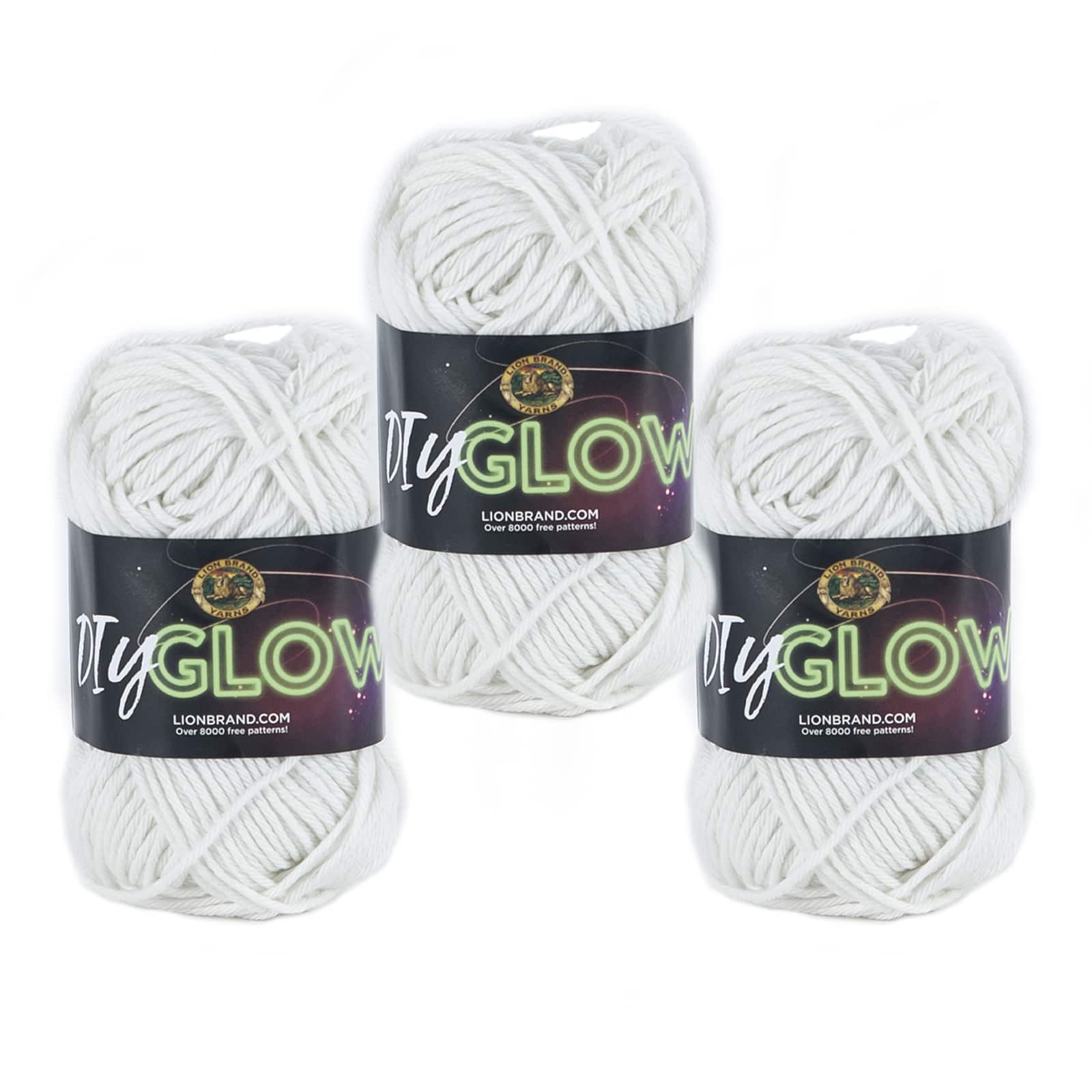 (3 Pack) Lion Brand Yarn DIY Glow Yarn, Natural