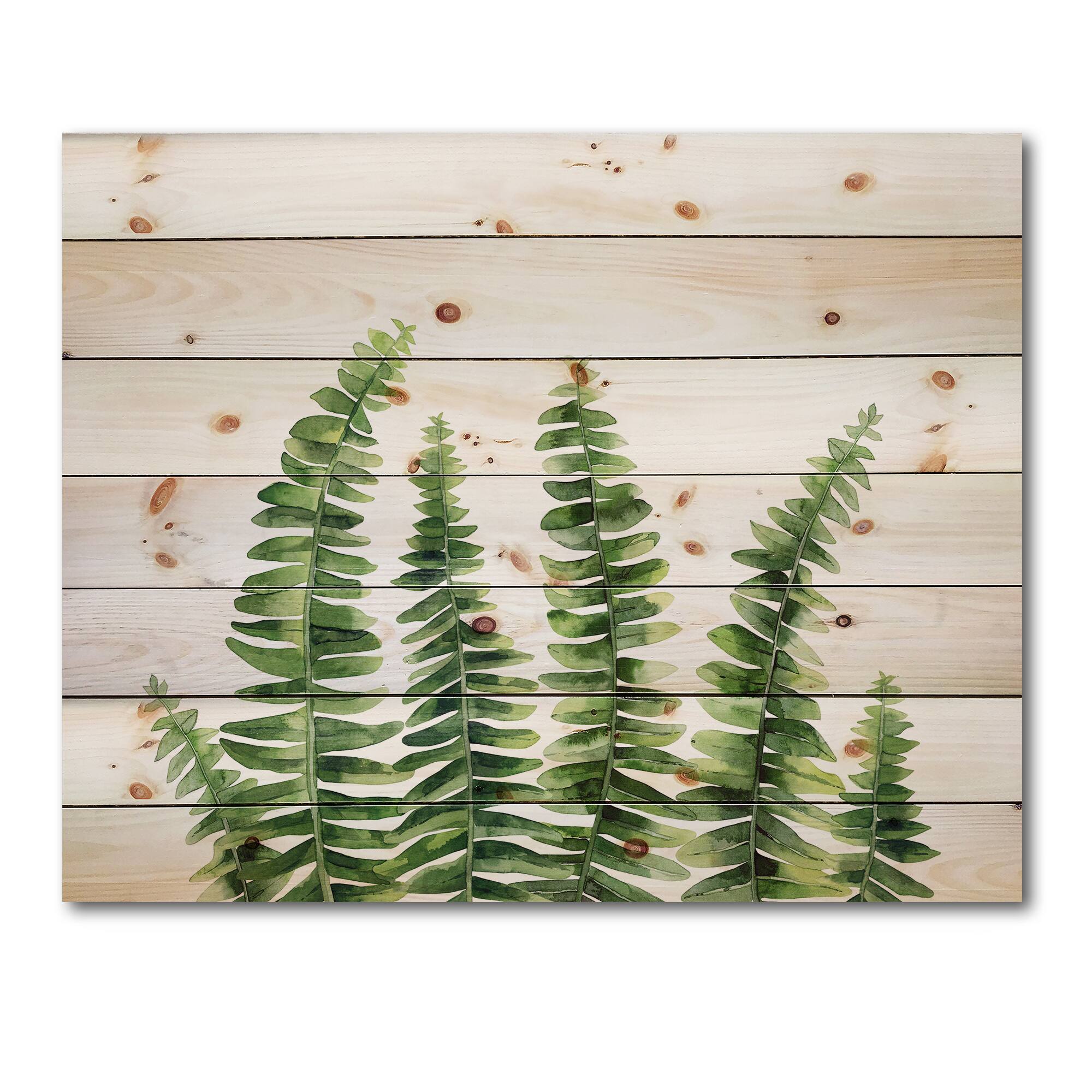 Designart - Fern Leaves Detail II - Farmhouse Print on Natural Pine Wood