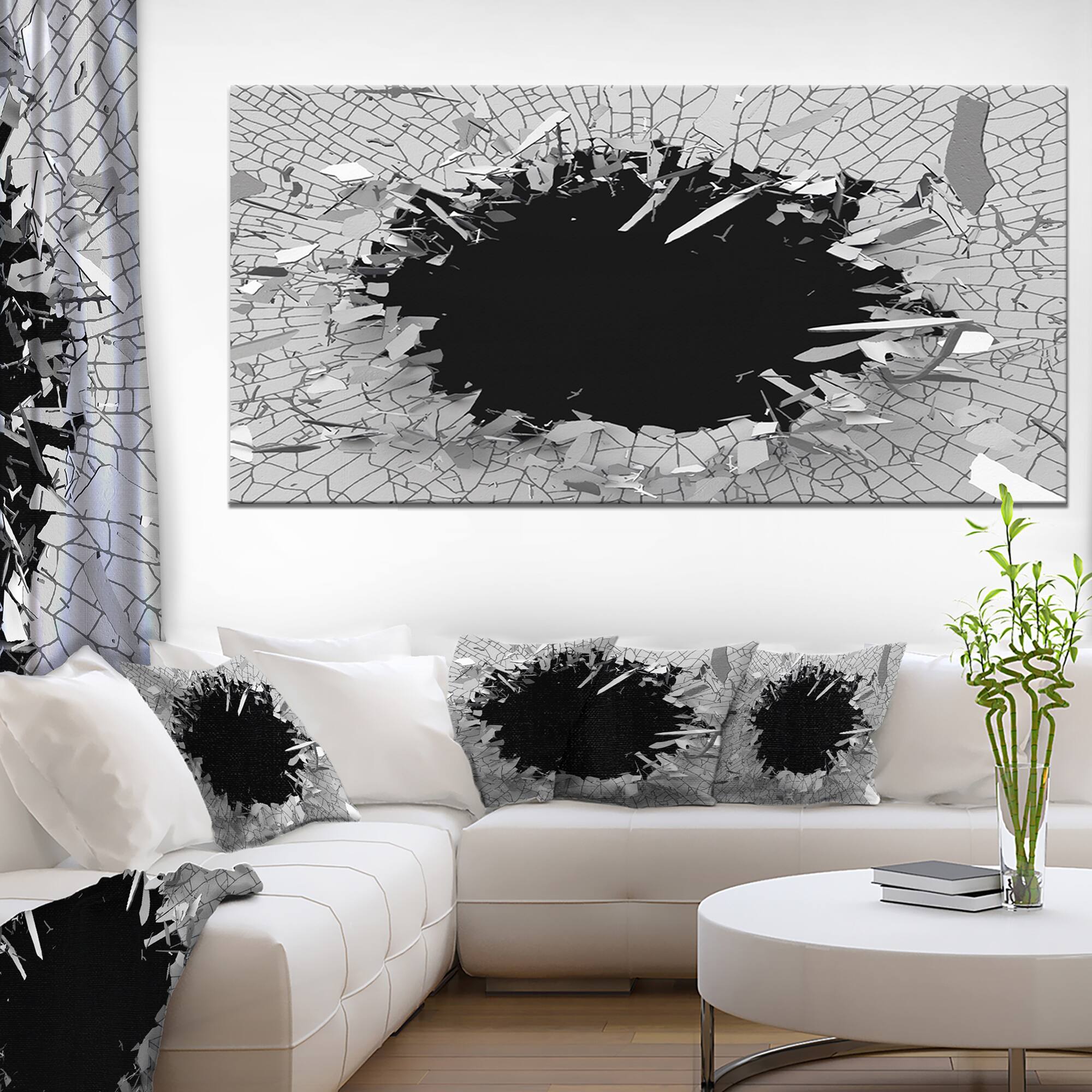 Designart - Abstract Broken Wall 3D Design - Oversized Abstract Canvas Wall Art
