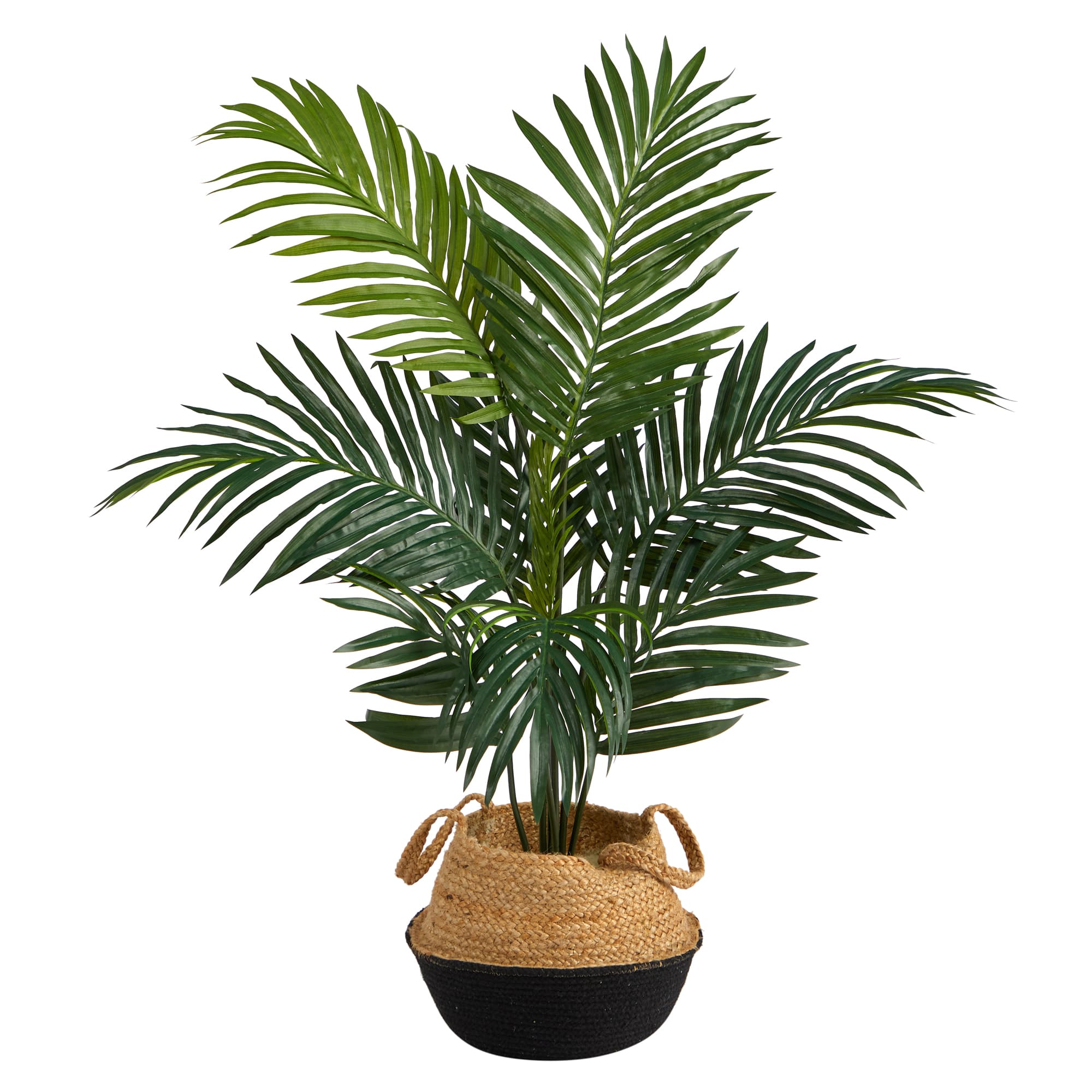 4ft. Kentia Palm Artificial Tree in Boho Chic Handmade Cotton &#x26; Jute Black Woven Planter