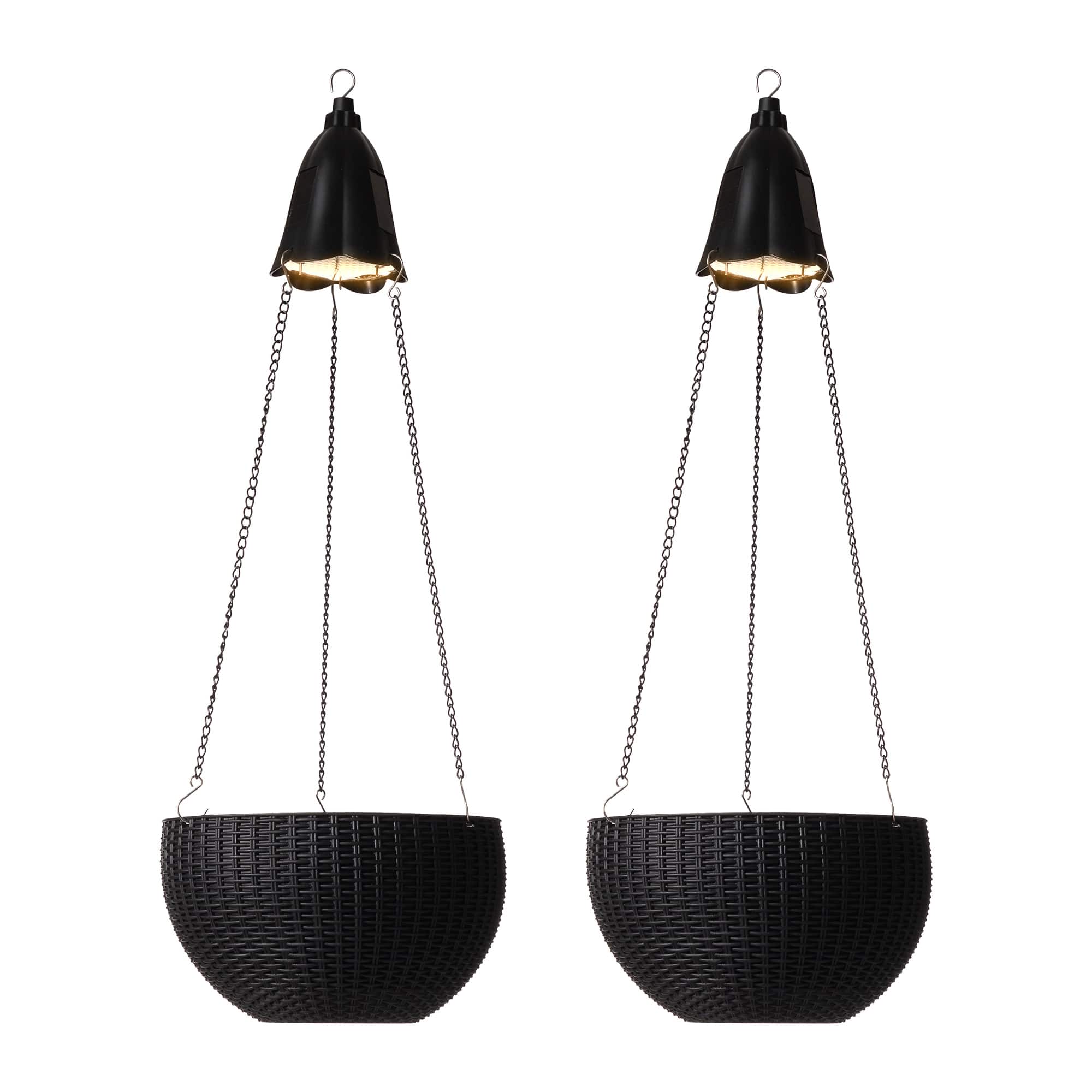 Glitzhome® 30" Black Solar Lighted Hanging Plastic Planters, 2ct.