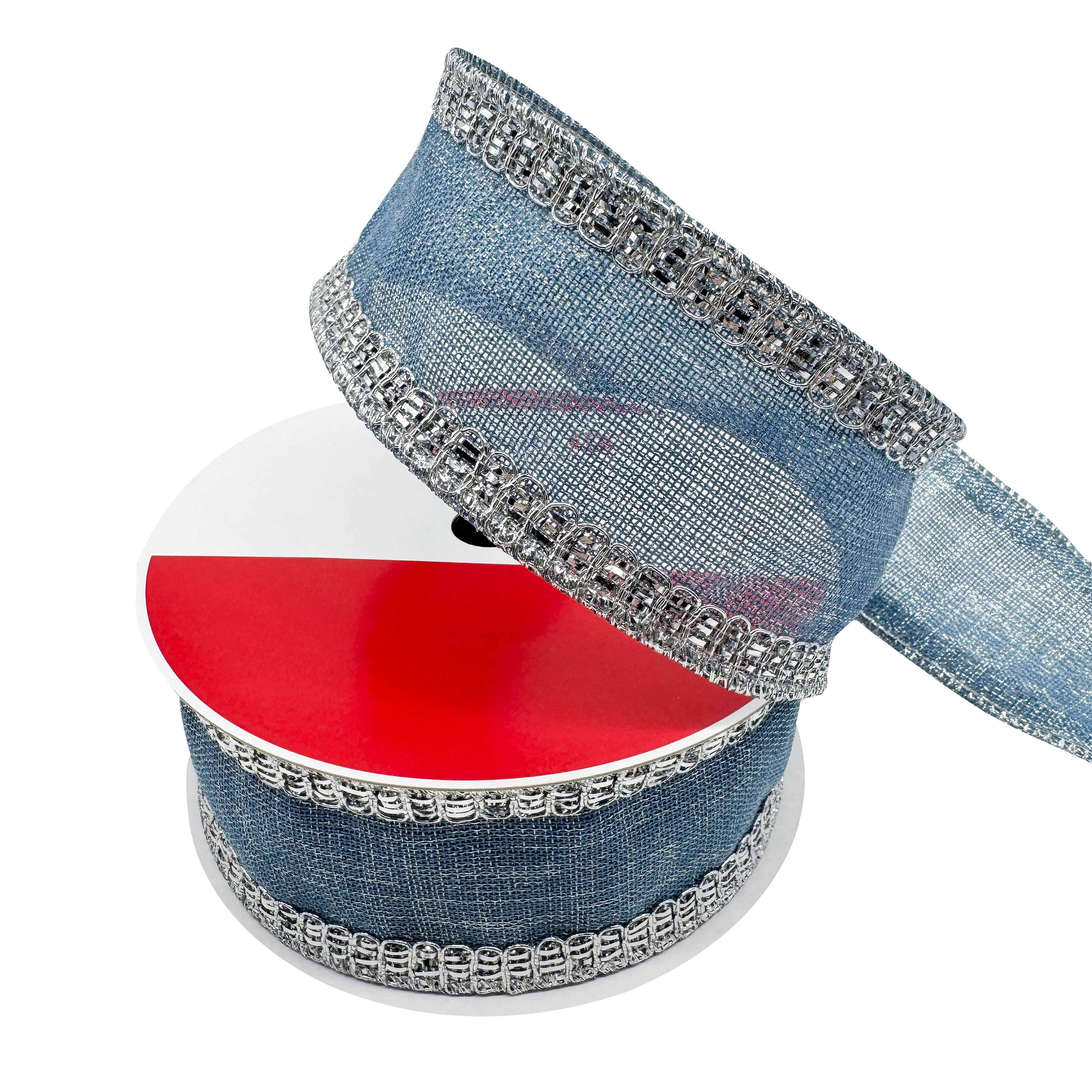2.5" x 25ft. Blue & Silver Wired Faux Linen Jumbo Ribbon by Celebrate It®