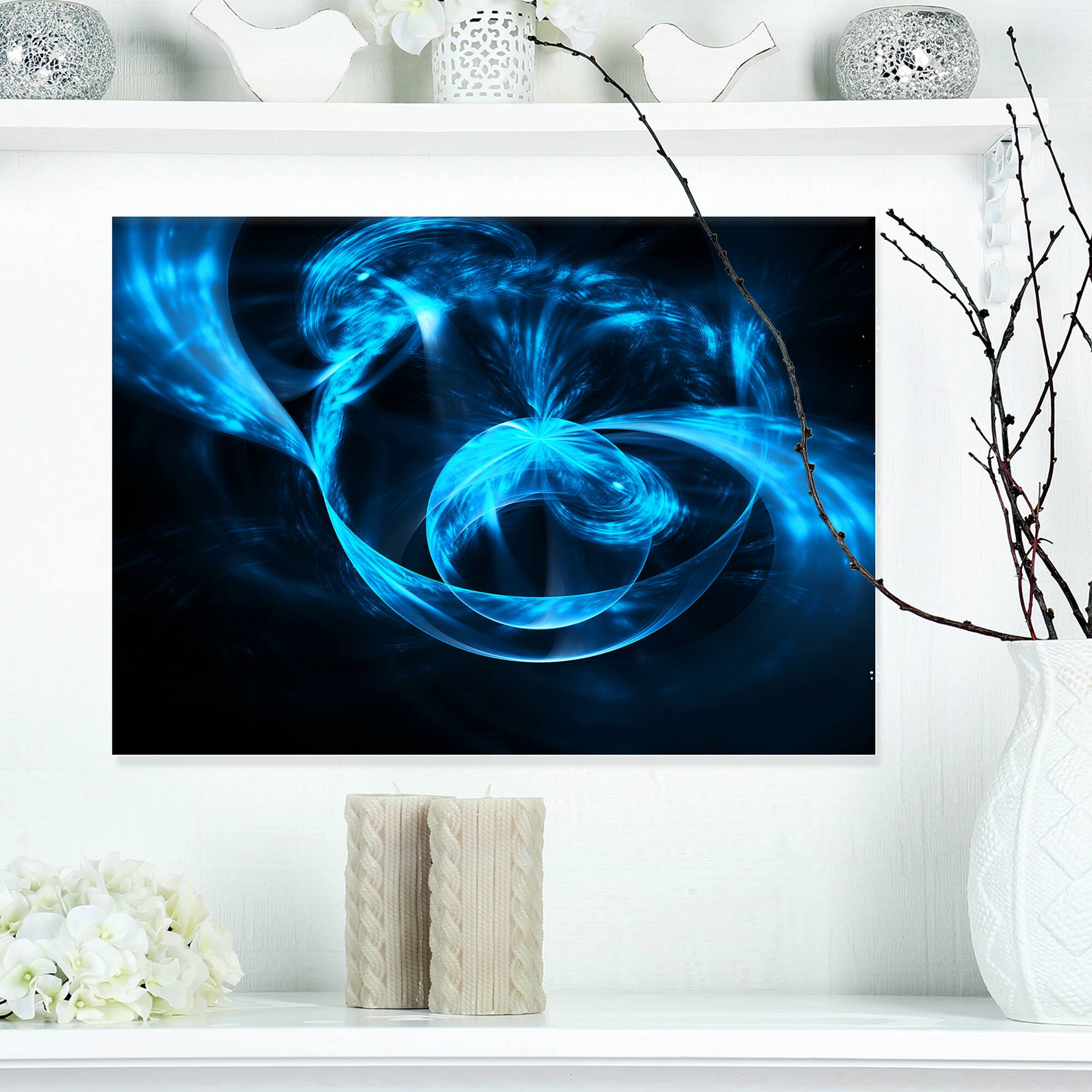 Designart - Fractal 3D Circled Blue Waves - Abstract Canvas Art Print
