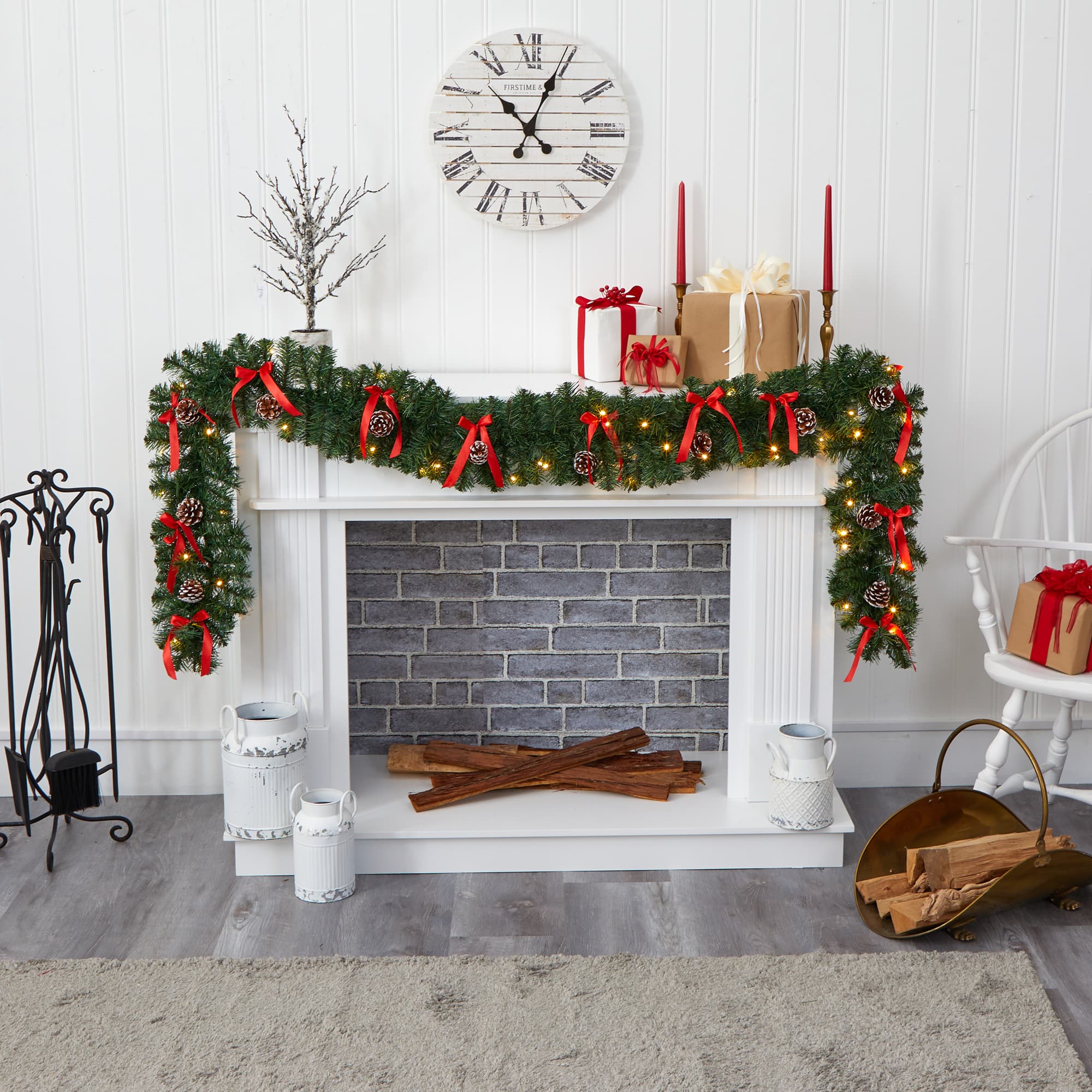 9ft. Pre-Lit Clear LED Bow & Pinecone Artificial Christmas Garland