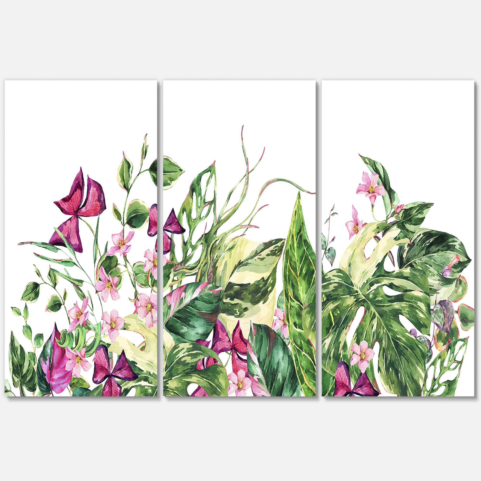 Designart - Vintage Floral Tropical Leaves I - Tropical Canvas Wall Art Print