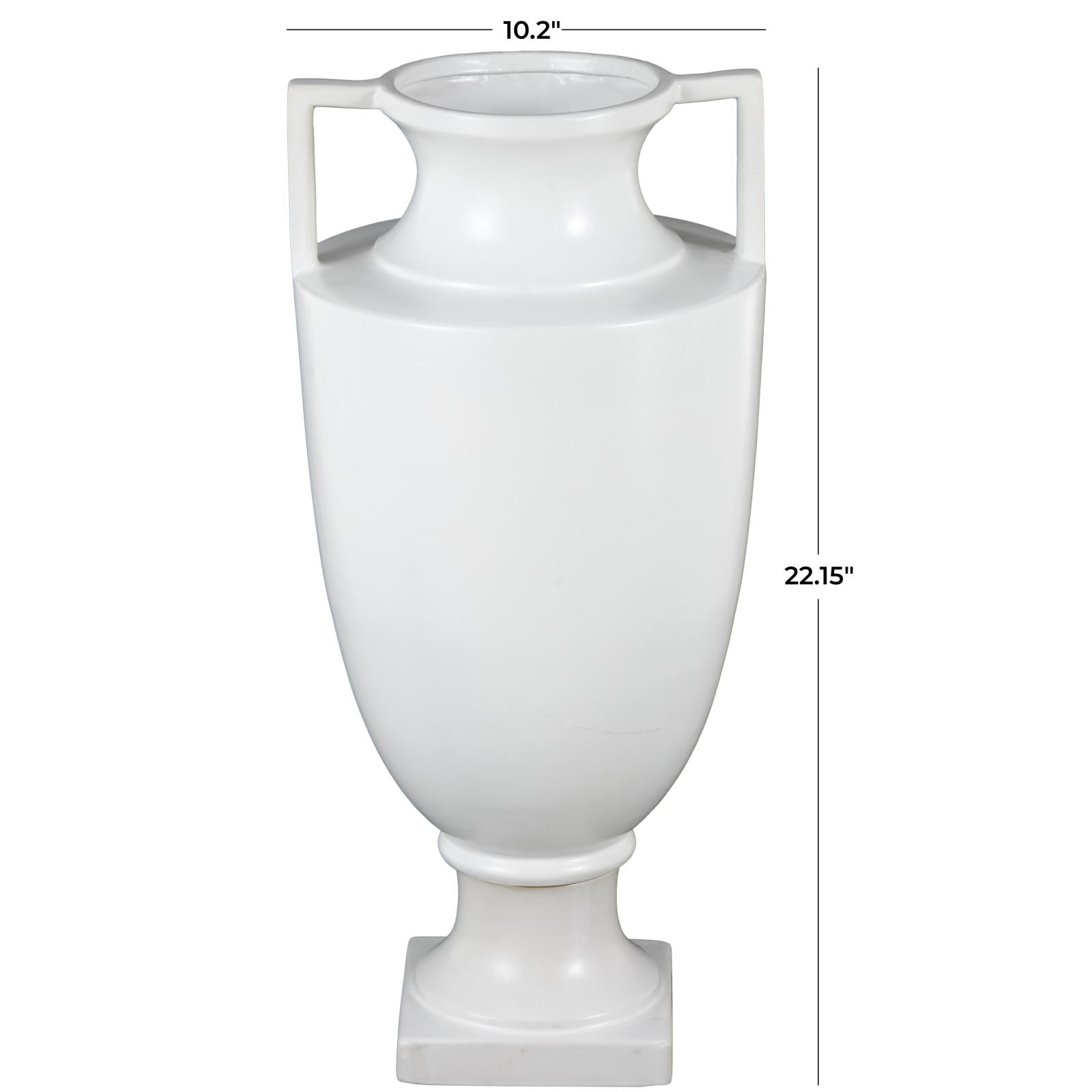 22" White Urn-Shaped Ceramic Vase with Handles
