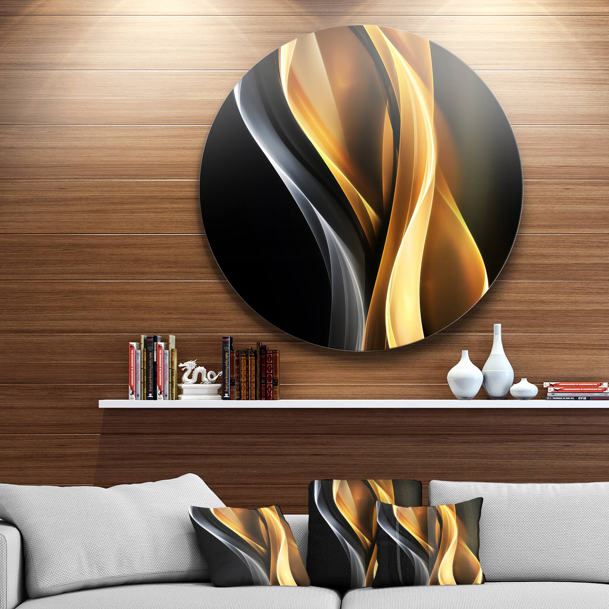 Designart - Brown White Light Art&#x27; Abstract Circle Metal Wall Art