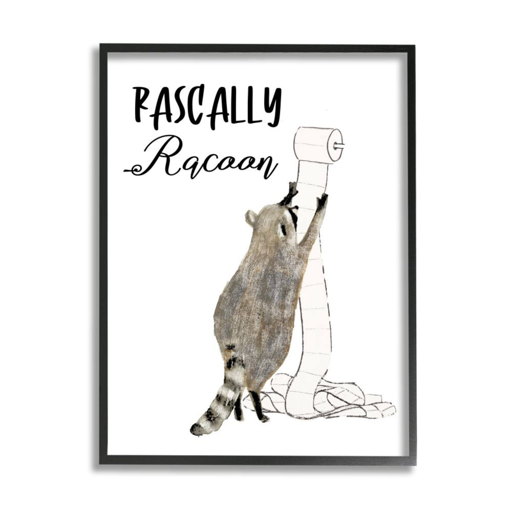 Stupell Industries Rascally Racoon Text with Toilet Paper Roll Framed Wall Art