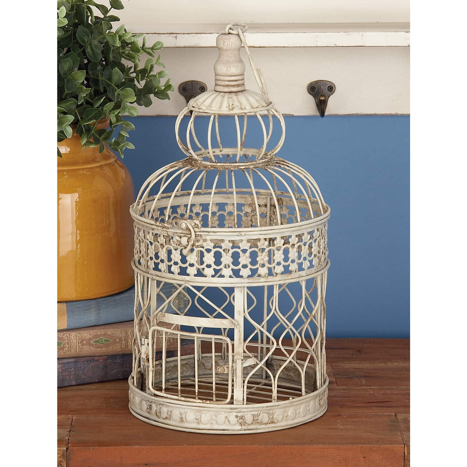 Cream Metal Vintage Birdcage Set