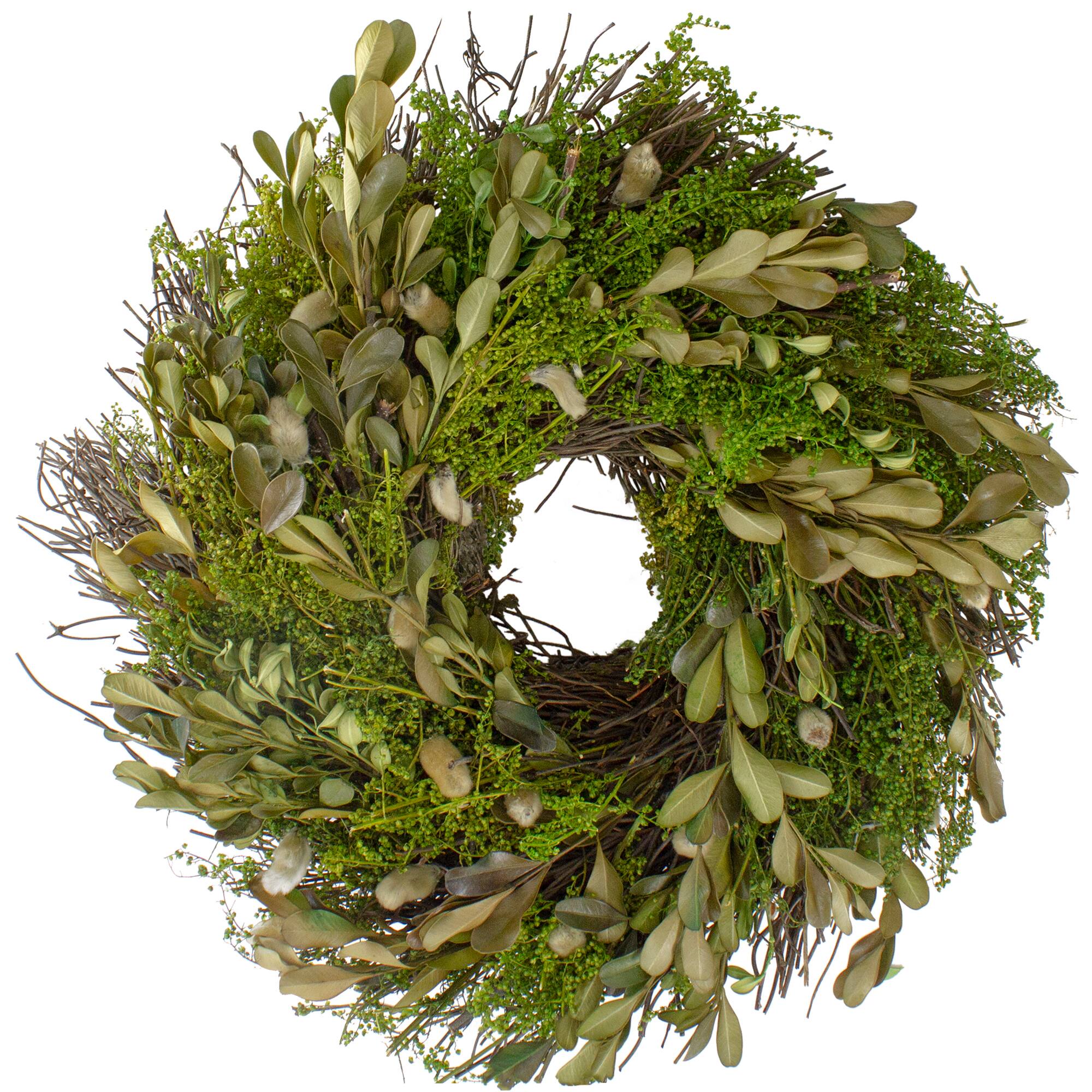 10" Mixed Foliage & Willow Bud Wreath