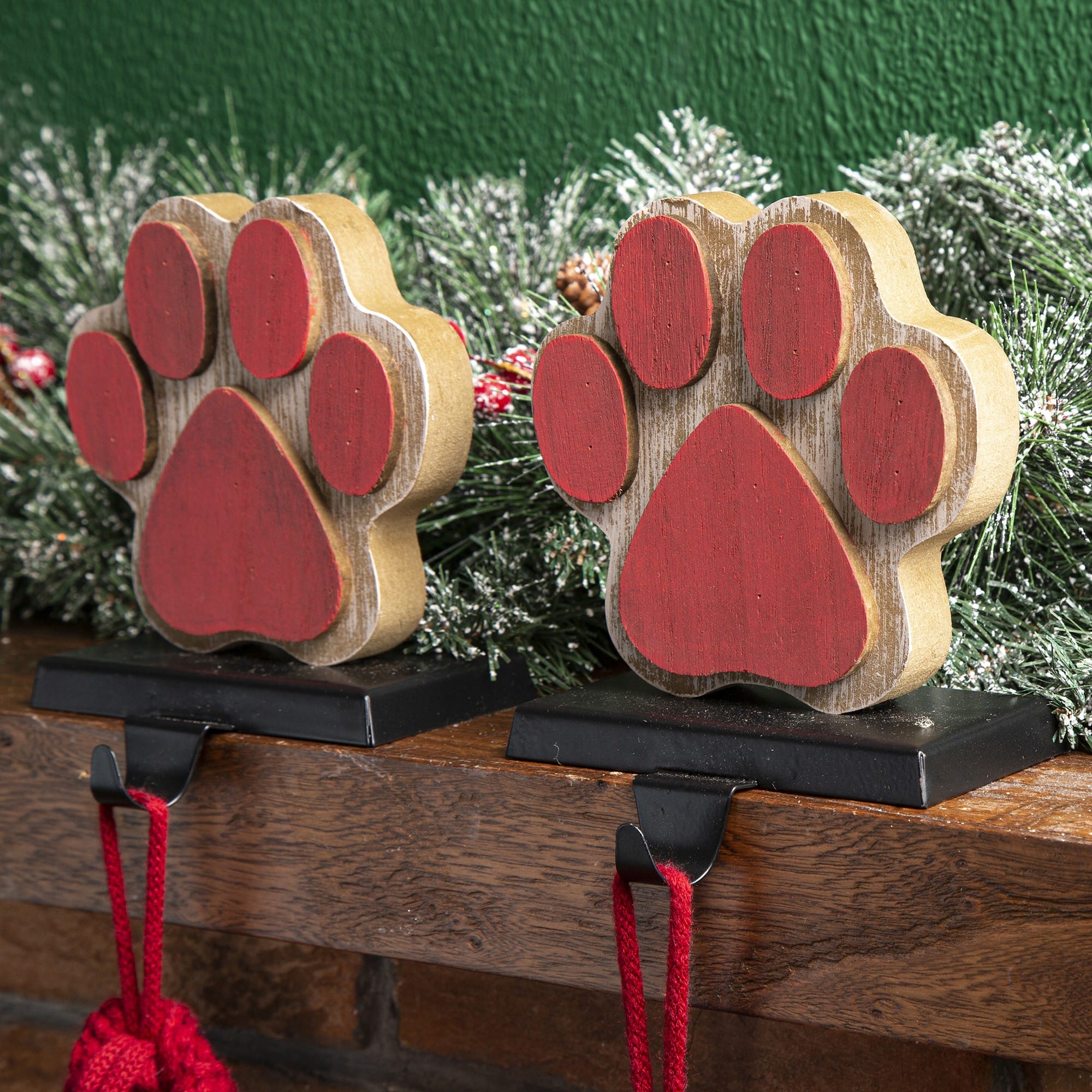 Glitzhome&#xAE; Paw Print Christmas Stocking Holder Set