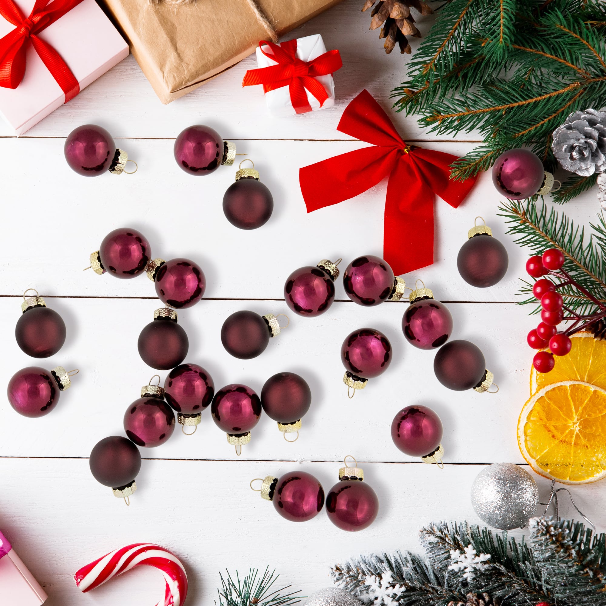 24ct. 1&#x22; Shiny &#x26; Matte Red Glass Ball Ornaments 