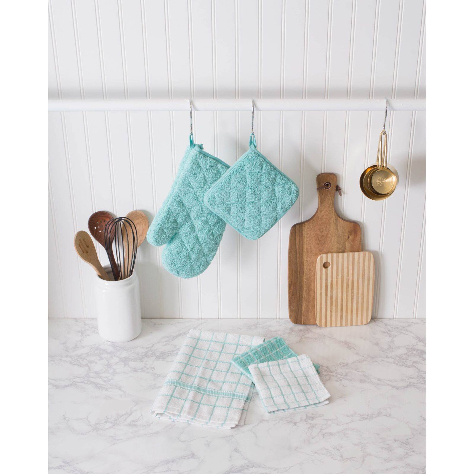 DII® Aqua Windowpane Terry Dishtowel, 4ct.