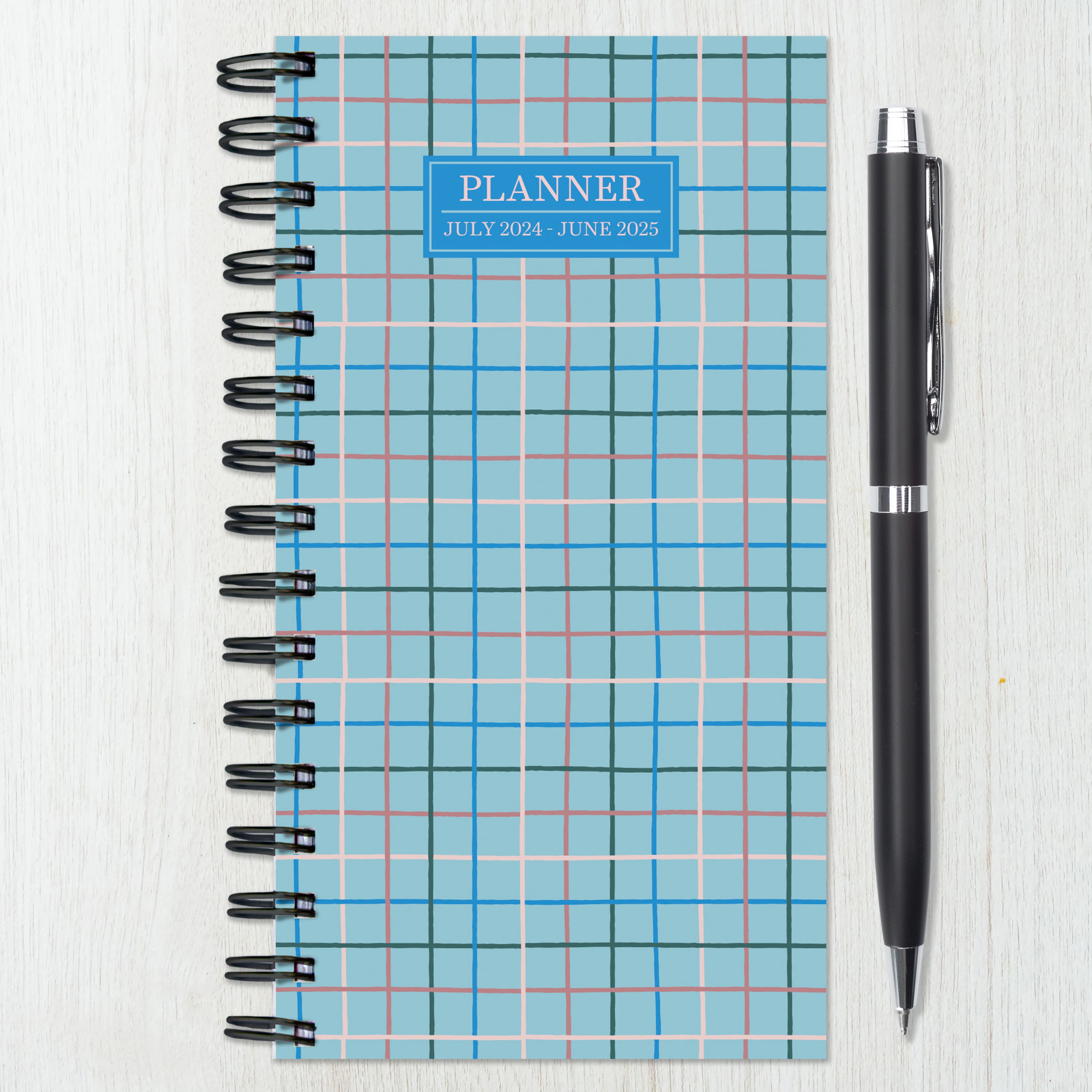 TF Publishing 2024-2025 Small Blue Plaid Spiral Weekly Monthly Planner