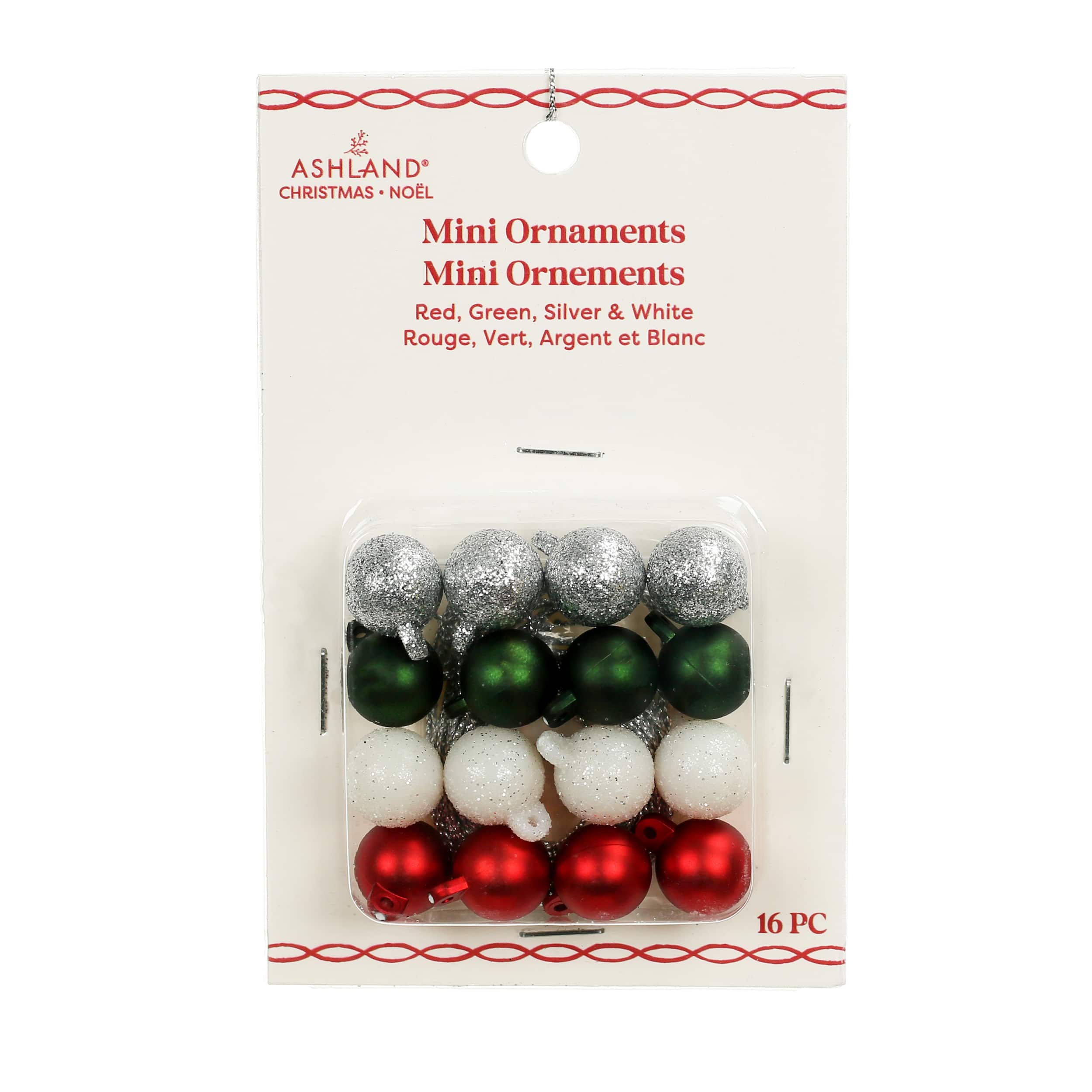 Mini 15mm Red, Green, Silver &#x26; White Ball Ornaments, 16ct. by Ashland&#xAE;
