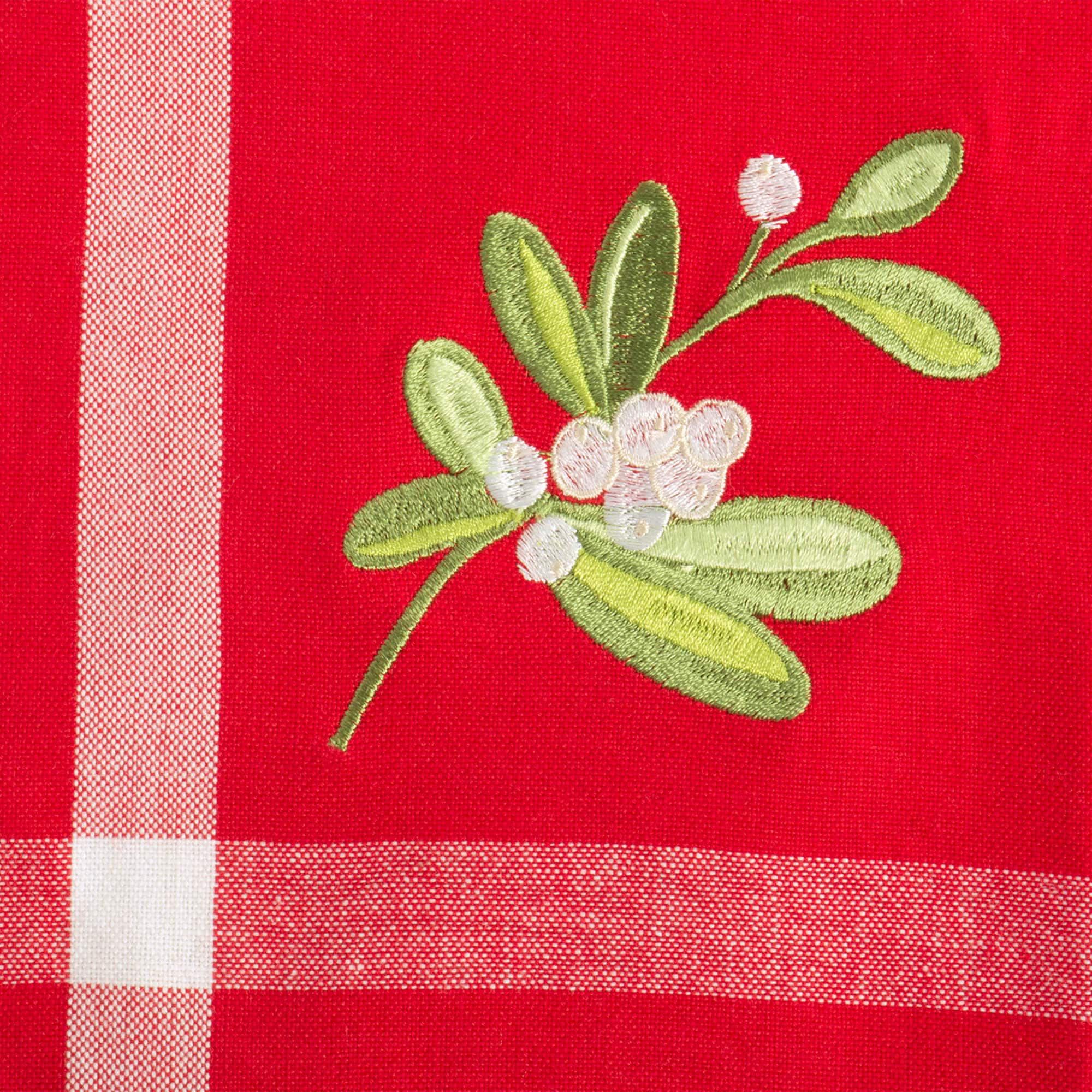 DII&#xAE; 72&#x22; Red Embroidered Mistletoe Corner with Border Table Runner