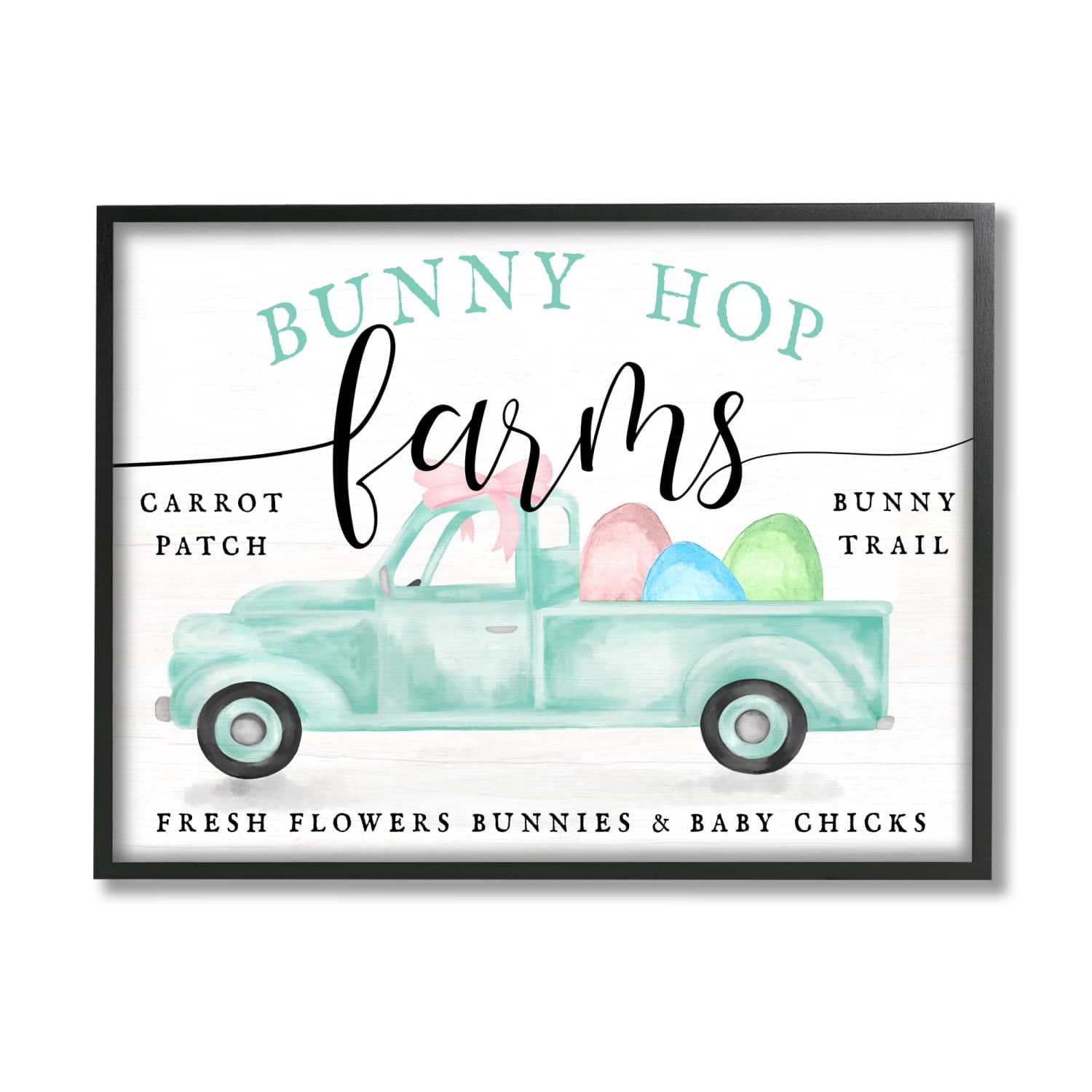 Stupell Industries Bunny Hop Farms Sign Easter Egg Green Truck Framed Giclee Art