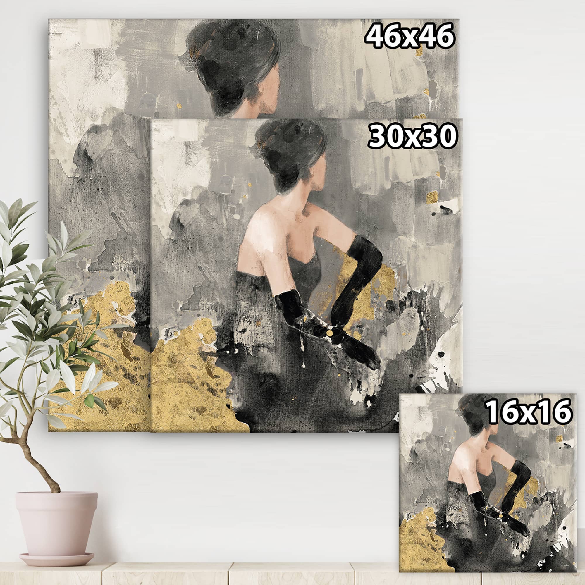 Designart - Gold Fashion Dance - Traditional Premium Canvas Wall Art