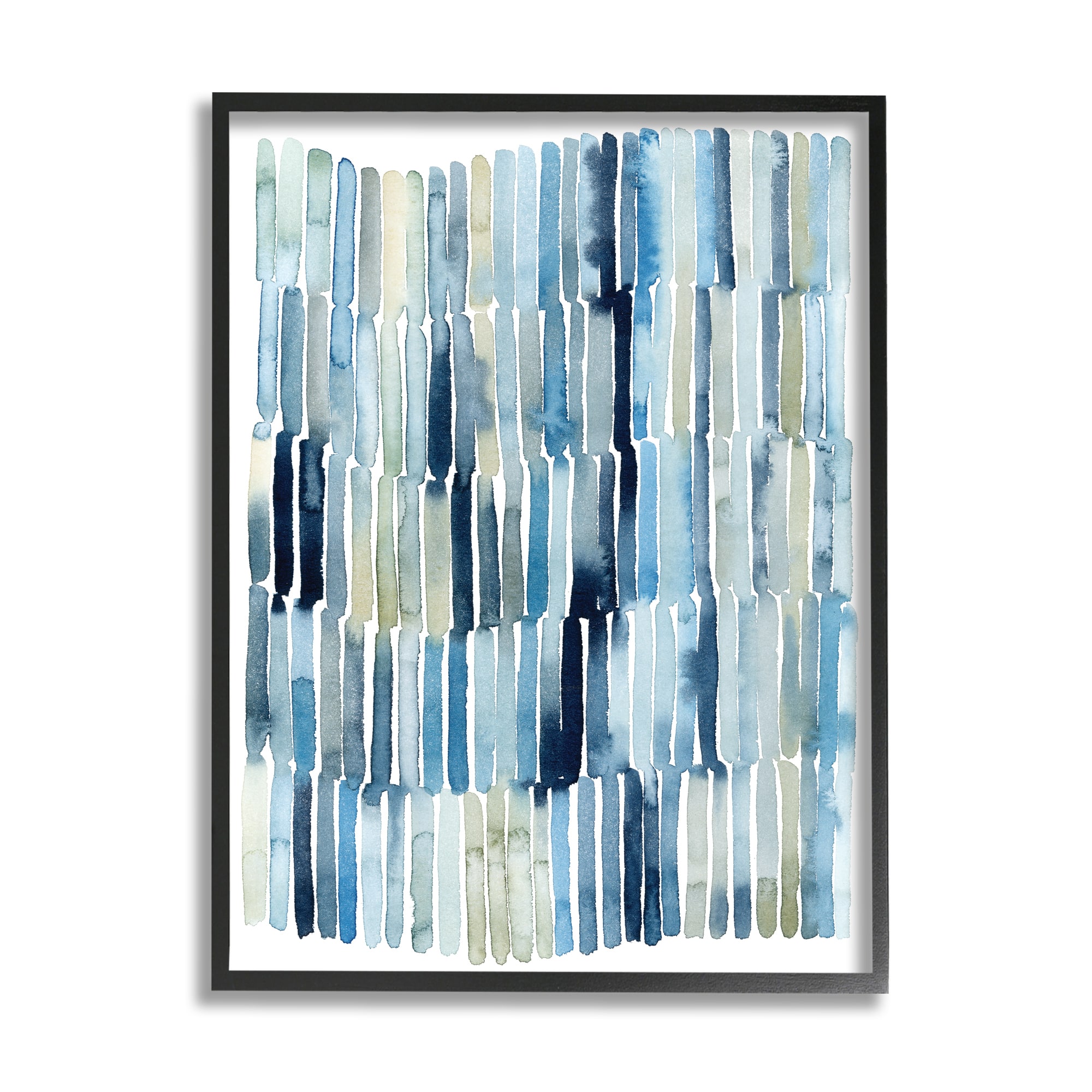 Stupell Industries Nautical Inspired Abstraction Blue Beige Blocked Lines in Black Frame Wall Art