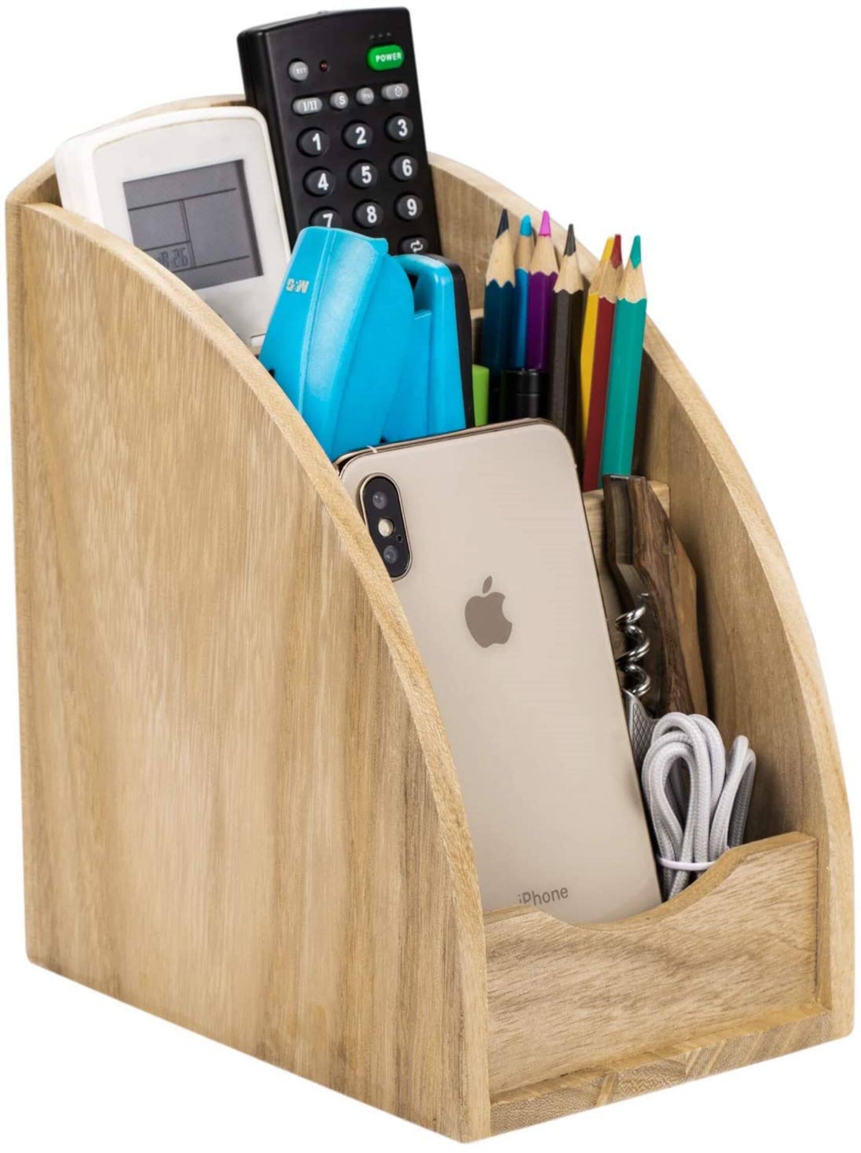 NEX™ 8" Natural 3-Slot Wood Remote Control Holder