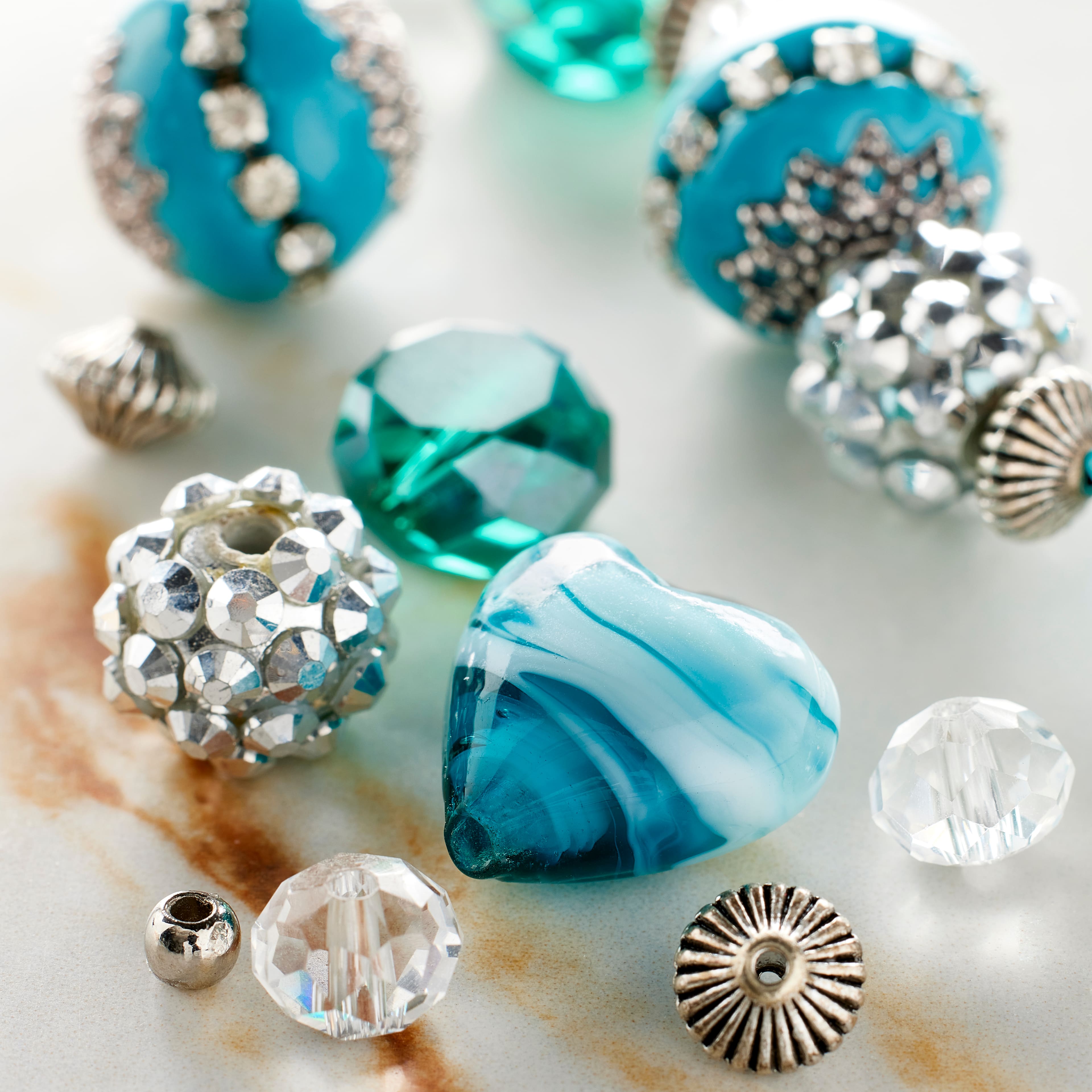 12 Pack: Blue Heart Strung Beads by Bead Landing&#x2122;