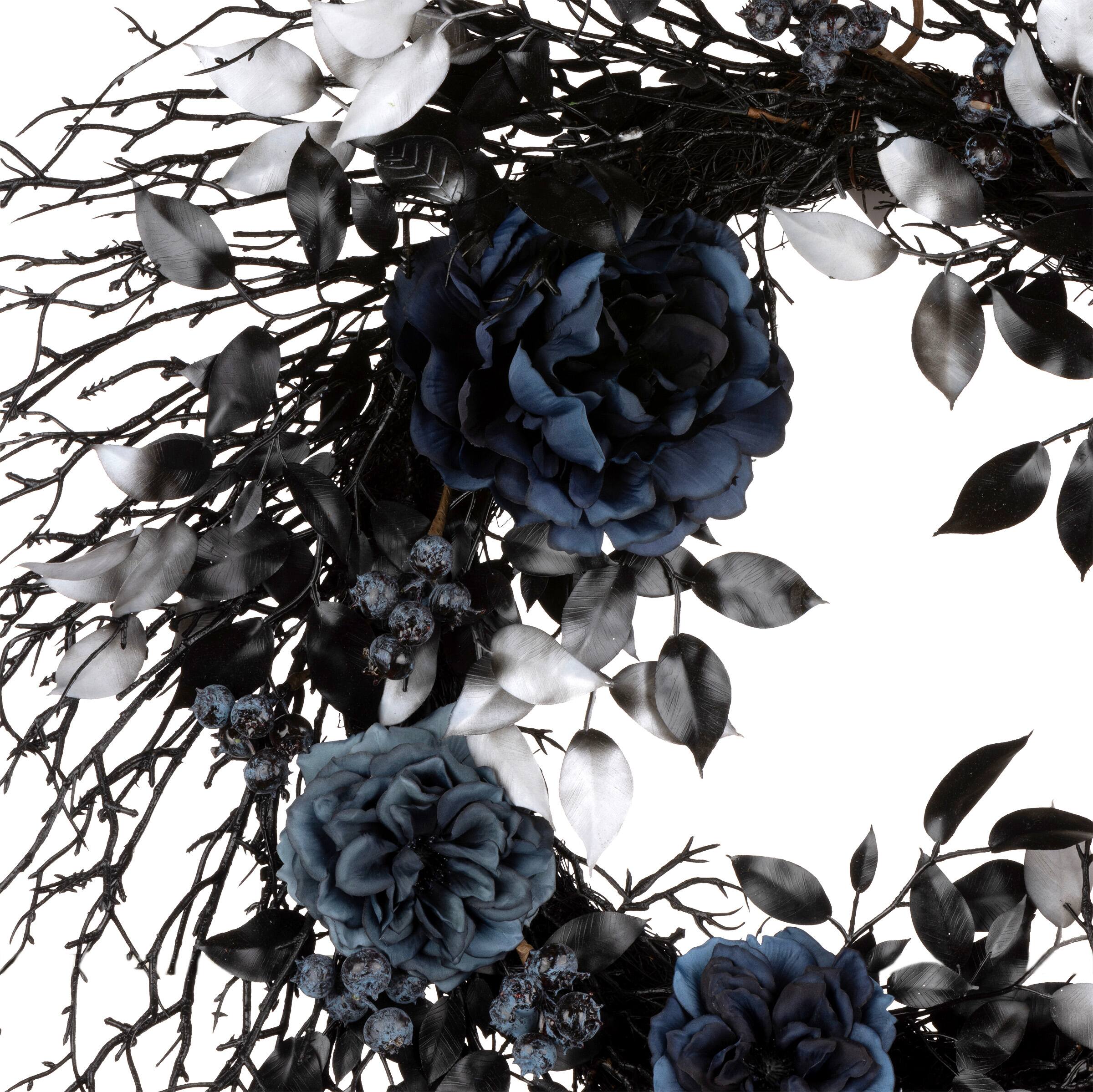 24" Halloween Moody Blue Rose & Twig Wreath